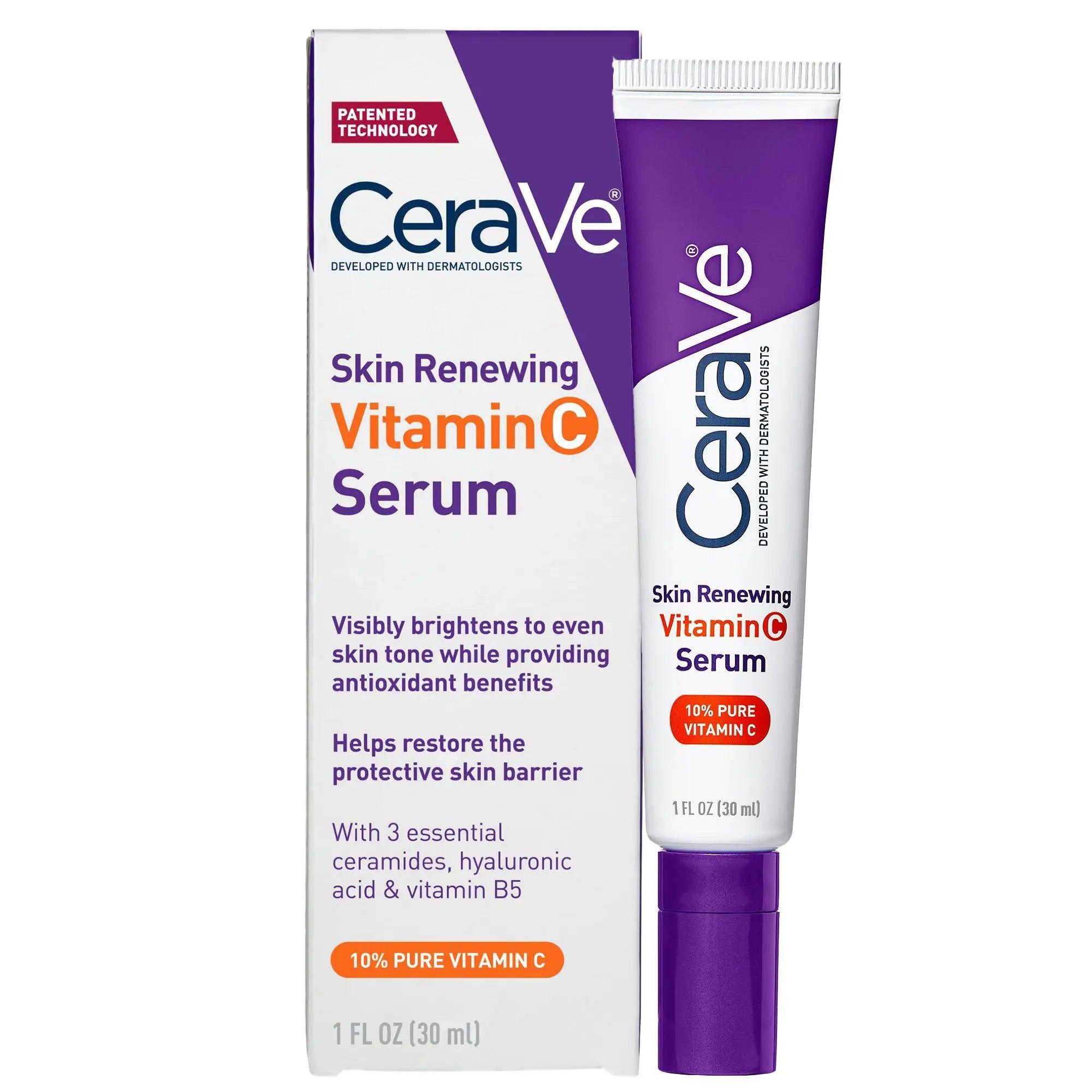 CeraVe Vitamin C Serum with Hyaluronic Acid | Skin Brightening Serum for Face with 10% Pure Vitamin C | Fragrance Free | 1 Fl. Oz - Evallys.com # #