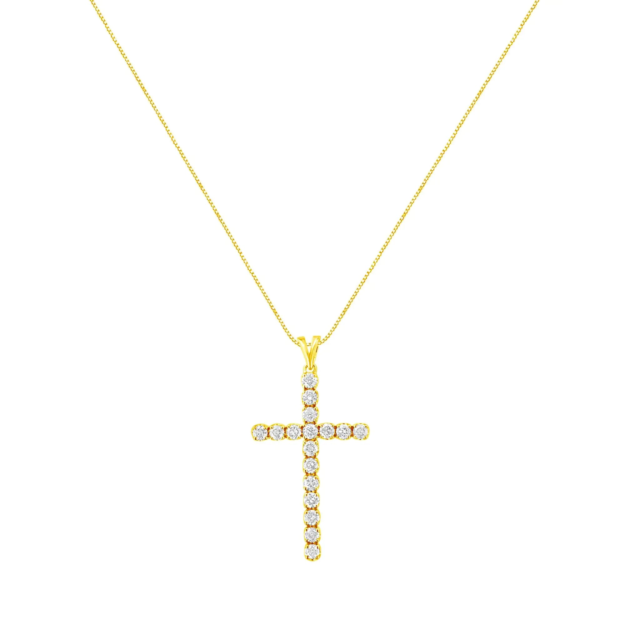 10k Yellow Gold Plated .925 Sterling Silver 2.0 cttw Classic Prong Set Round-Cut Diamond Cross 18" Pendant Necklace (J-K Color, I1-I2 Clarity) - Evallys.com # #