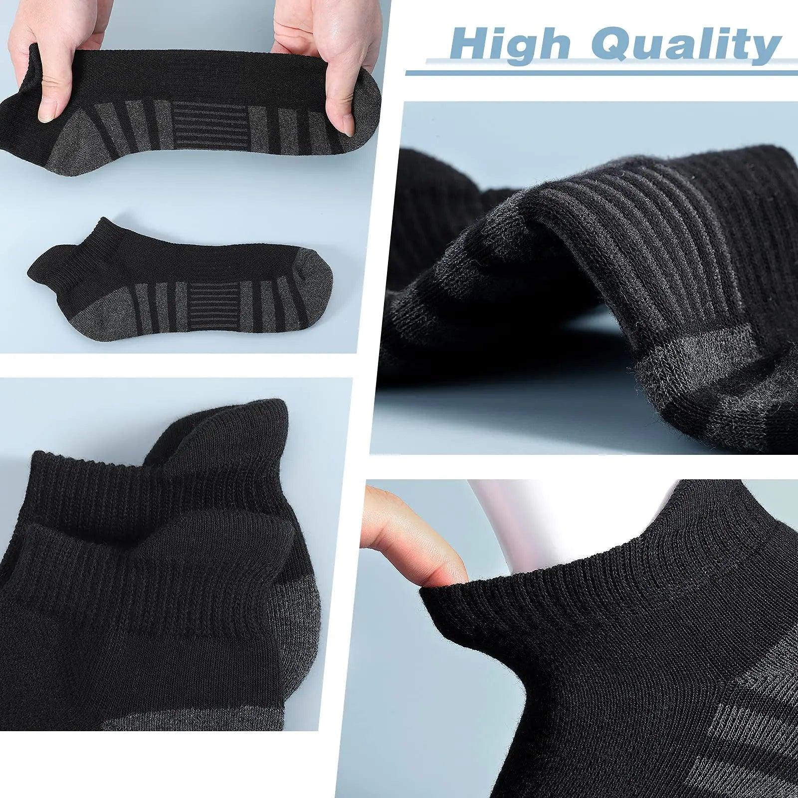 Airacker Ankle Athletic Running Socks Cushioned Breathable Low Cut Sports Tab Socks for Men and Women (6 Pairs) 9-12 Cotton Black - Evallys.com # #