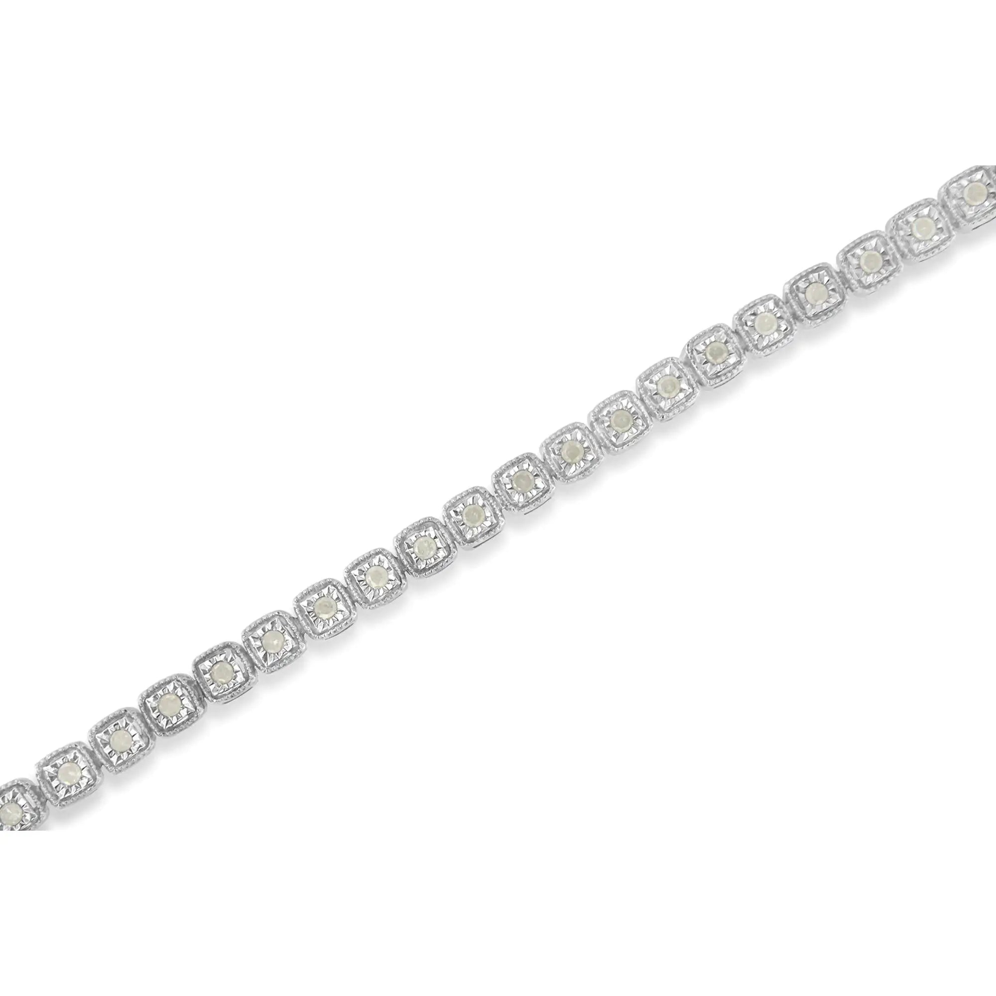 .925 Sterling Silver 1.0 Cttw Diamond Miracle-Set Square Milgrain 7" Link Tennis Bracelet (I-J Color, I3 Clarity) - Evallys.com # #