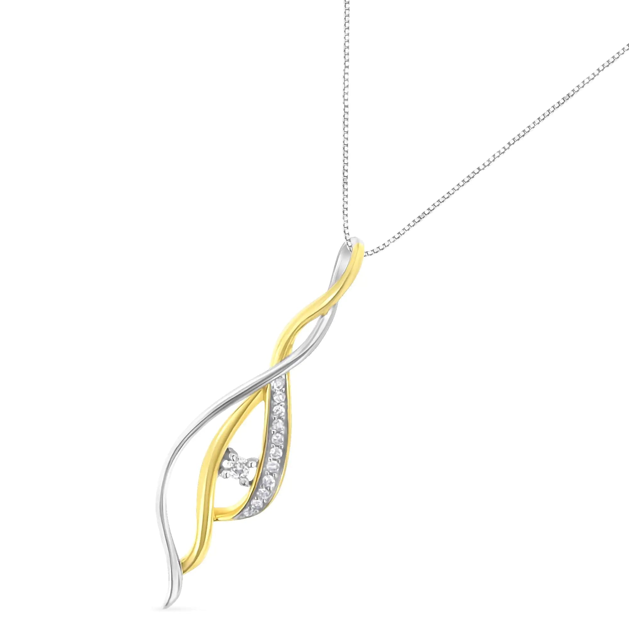 10K Yellow and White Gold Round Cut Diamond Accent Cascade 18" Pendant Necklace (J-K Color, I2-I3 Clarity) - Evallys.com # #