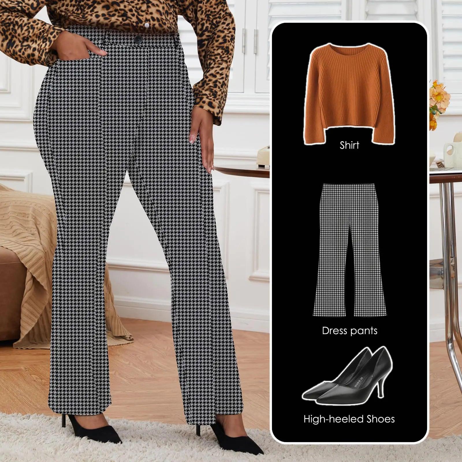 Wrinkle-Free Stretch Dress Pants Plus Size for Women Pull-on Pant Ease into Comfort Office Pant Regular XX-Large Houndstooth - Evallys.com # #