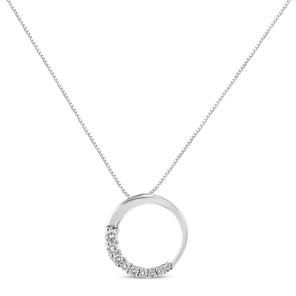 14K Gold 1/4 Cttw Round-Cut Graduating Diamond Open Circle Hoop 18" Pendant Necklace (J-K Color, I1-I2 Clarity) - Evallys.com # #