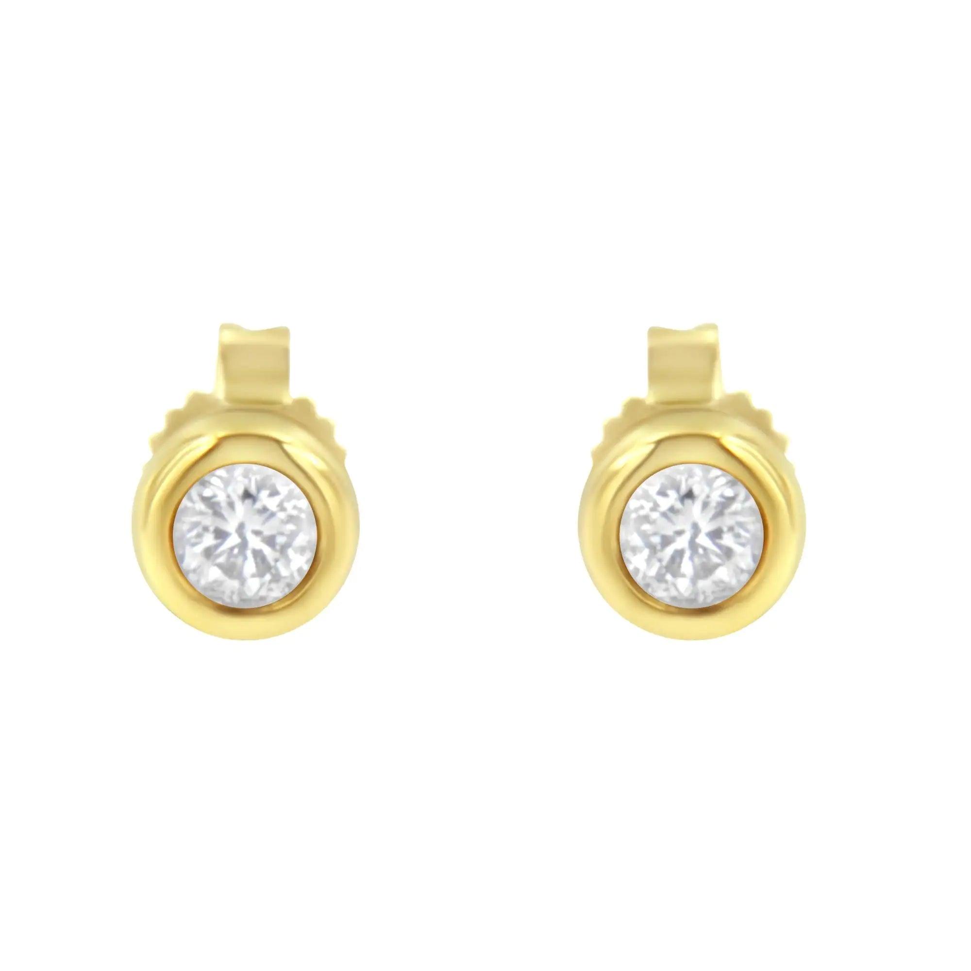 10K Gold 1/4 Cttw Round Brilliant-Cut Near Colorless Diamond Bezel-Set Stud Earrings (H-I Color, I1-I2 Clarity) - Evallys.com # #