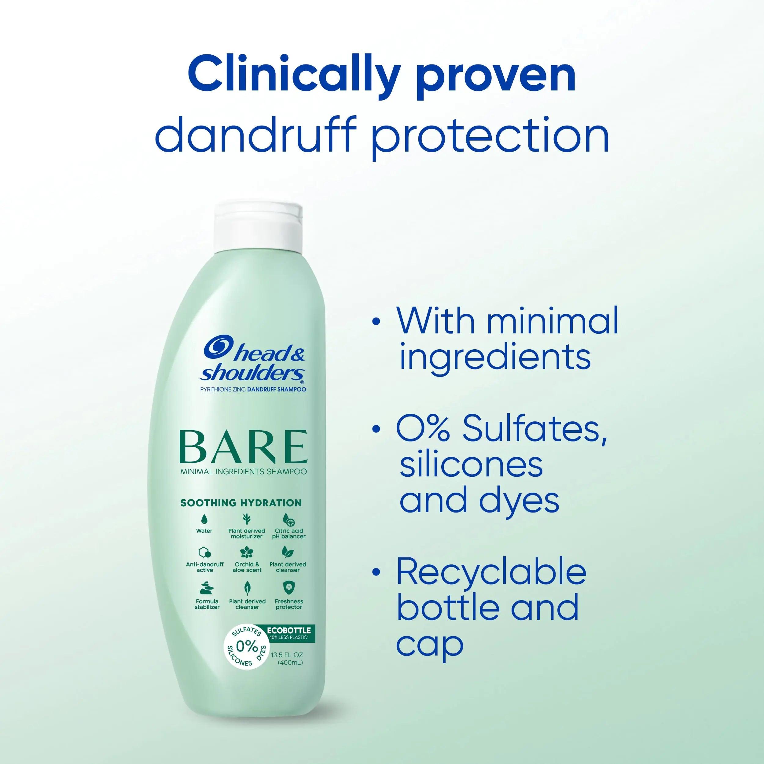 Head & Shoulders BARE Dandruff Shampoo, Sulfate Free Minimal Ingredients Anti Dandruff Shampoo, Soothing Hydration, Ecobottles with Less Plastic, Safe for All Hair Types, 13.5 fl oz each, Twin Pack - Evallys.com # #