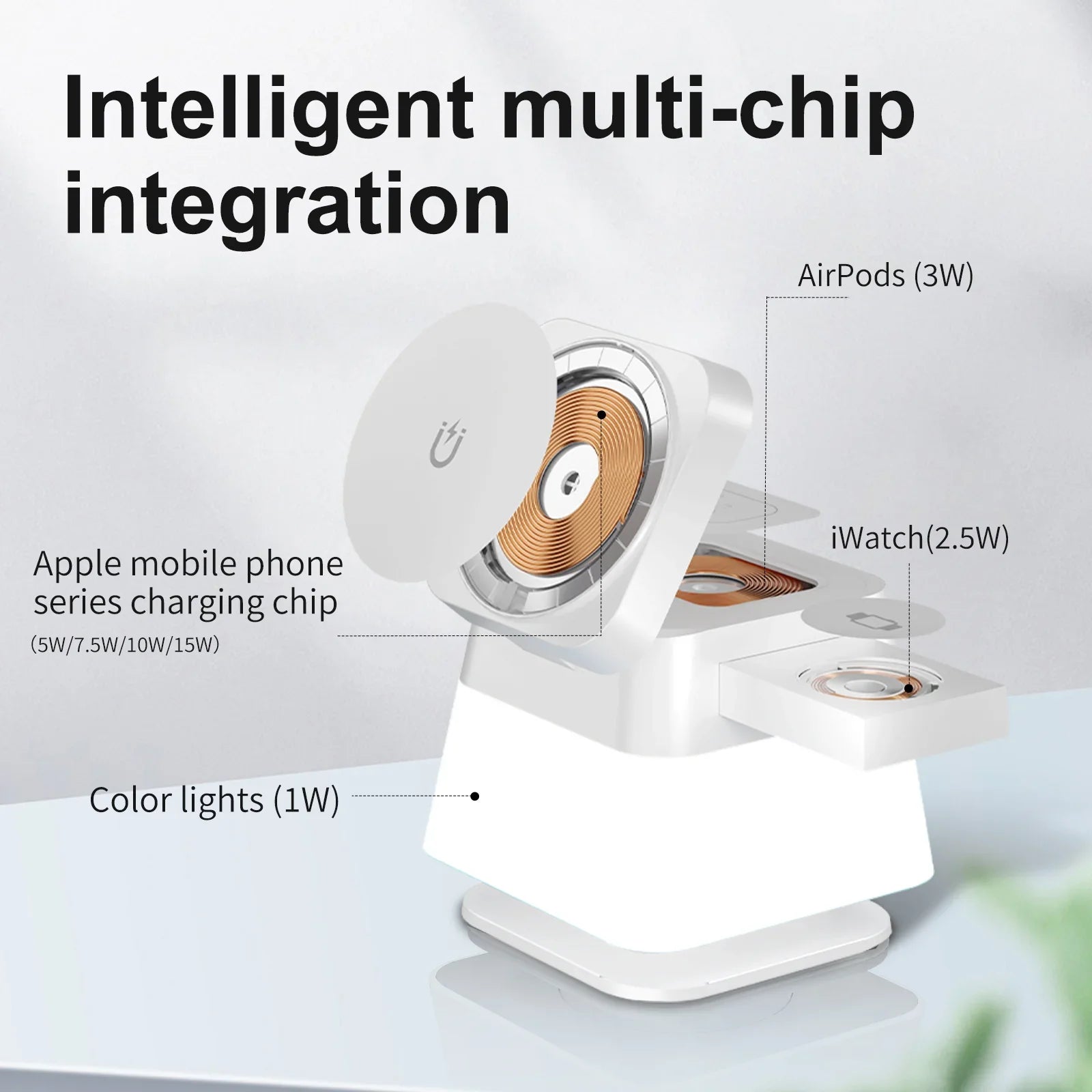 4 In 1 Rotatable Colorful Lighting Wireless Charger Stand For Phone 15 14 13 12 Pro Max 8 7 Holder Magnetic Fast Charging Station - Evallys.com