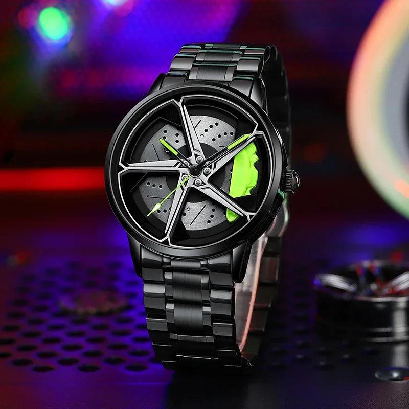 Sports Car Wheel Hub Men Watch Waterproof Rotate Watches Rim Watch Spinning Men'S Sports 360° Rotate Wheel Watches for Men Clock - Evallys.com # #