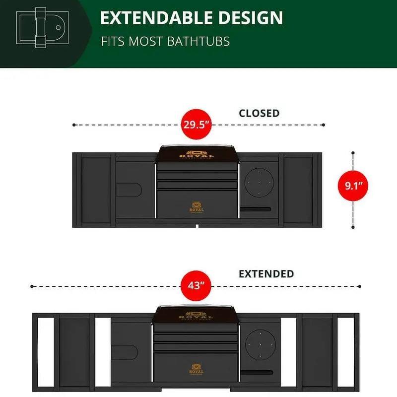 Bathtub Tray Table with Free Soap Dish, Premium Black Bamboo Bath Tray for Tub with Expandable Sides - Luxury Bamboo Bath Tub Tray - Luxury Bathtub & Bathroom Natural Accessories ROYAL CRAFT WOOD for Bath Time, Home Spa - Evallys.com # #