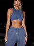 Sporty Two Piece Set Girl Halter Crop Tops+Drawstring Sweatpants Slim Activewear Casual Gym Workout Fitness Womens Outfits - Evallys.com # #