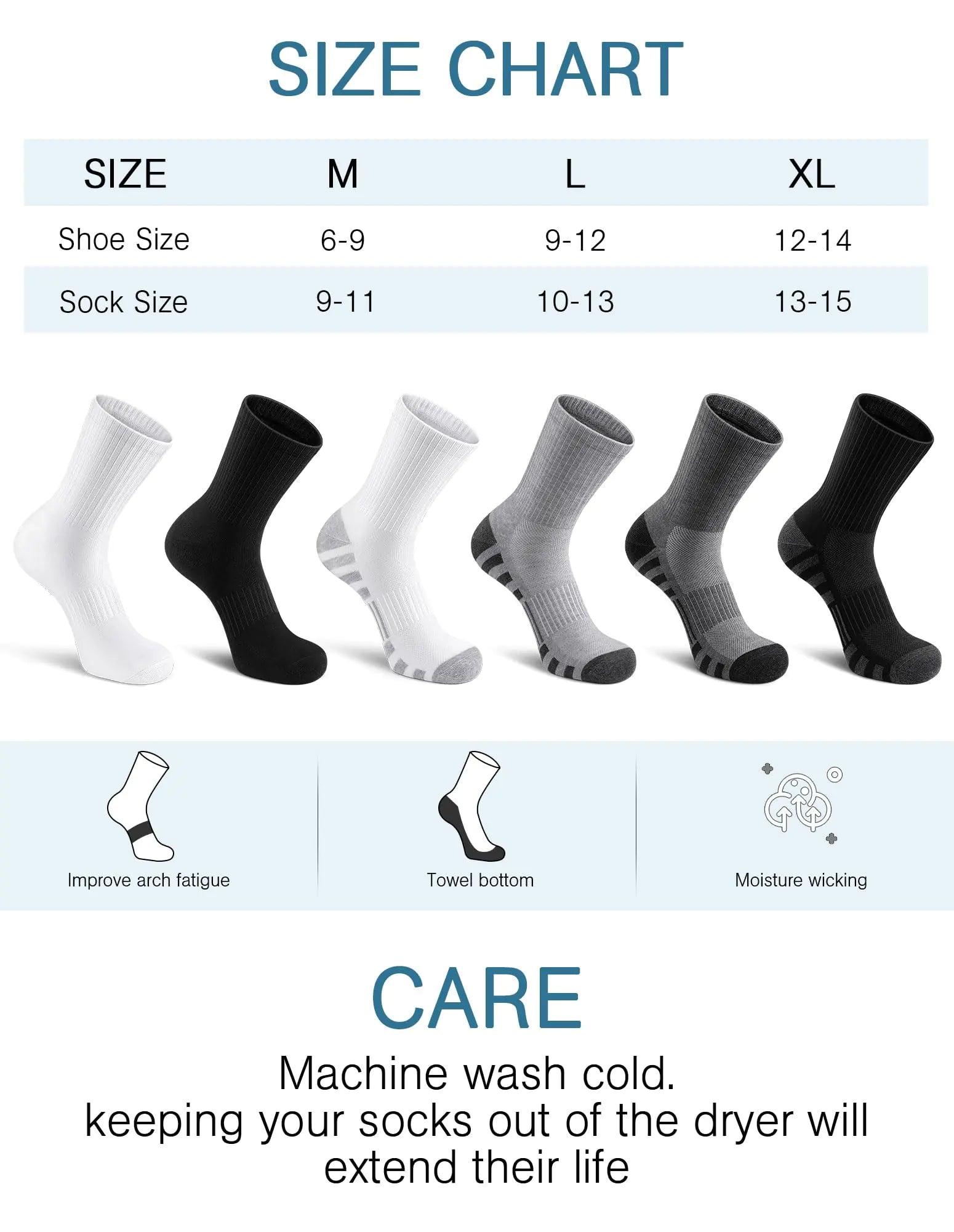 Airacker Athletic Socks Sport Running Calf Socks Performance Cushioned Breathable Crew Socks for Men Women(6 Pairs) 9-12 Black - Evallys.com # #