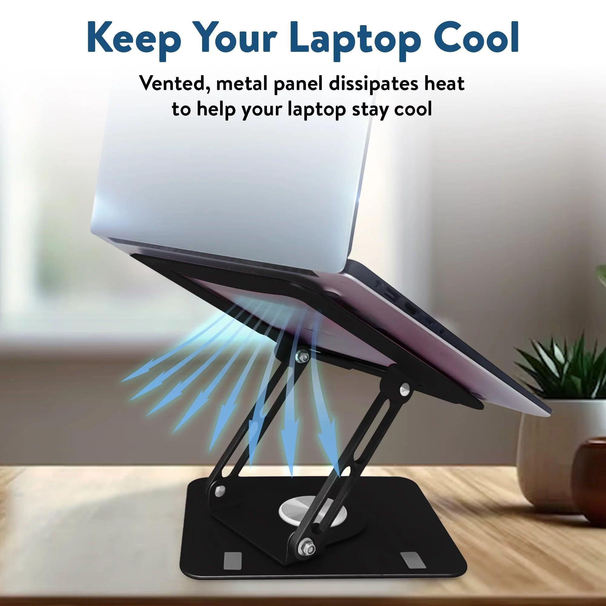 Swivel Laptop Stand for Desk – Adjustable Laptop Stand for Desk 360 Rotation – Raise, Tilt, Rotate, Cool Laptops with This Ergonomic Laptop Riser for Desk Ipad Stand Laptop Cooling Pad (Black) - Evallys.com # #