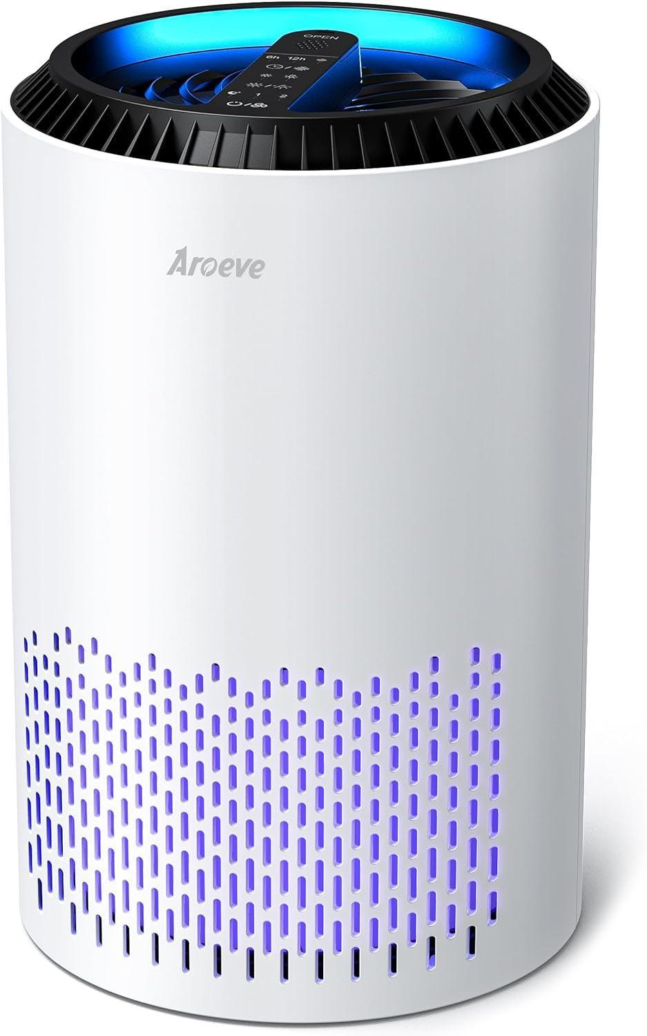 AROEVE Air Purifiers for Home, Air Purifier Air Cleaner for Smoke Pollen Dander Hair Smell Portable Air Purifier with Sleep Mode Speed Control for Bedroom Office Living Room, MK01- White - Evallys.com # #