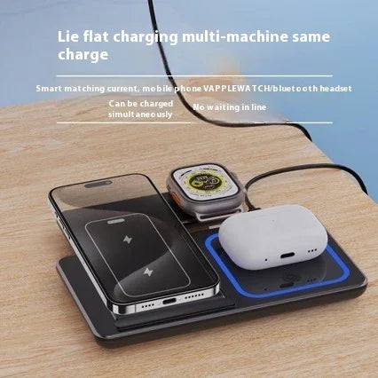 15W 3 In 1 LED Fast Wireless Charger Stand Foldable Charging Station For Smart Phone 15 14 13 12 11 IWatch 9 8 7 6 5 Airpods Pro - Evallys.com