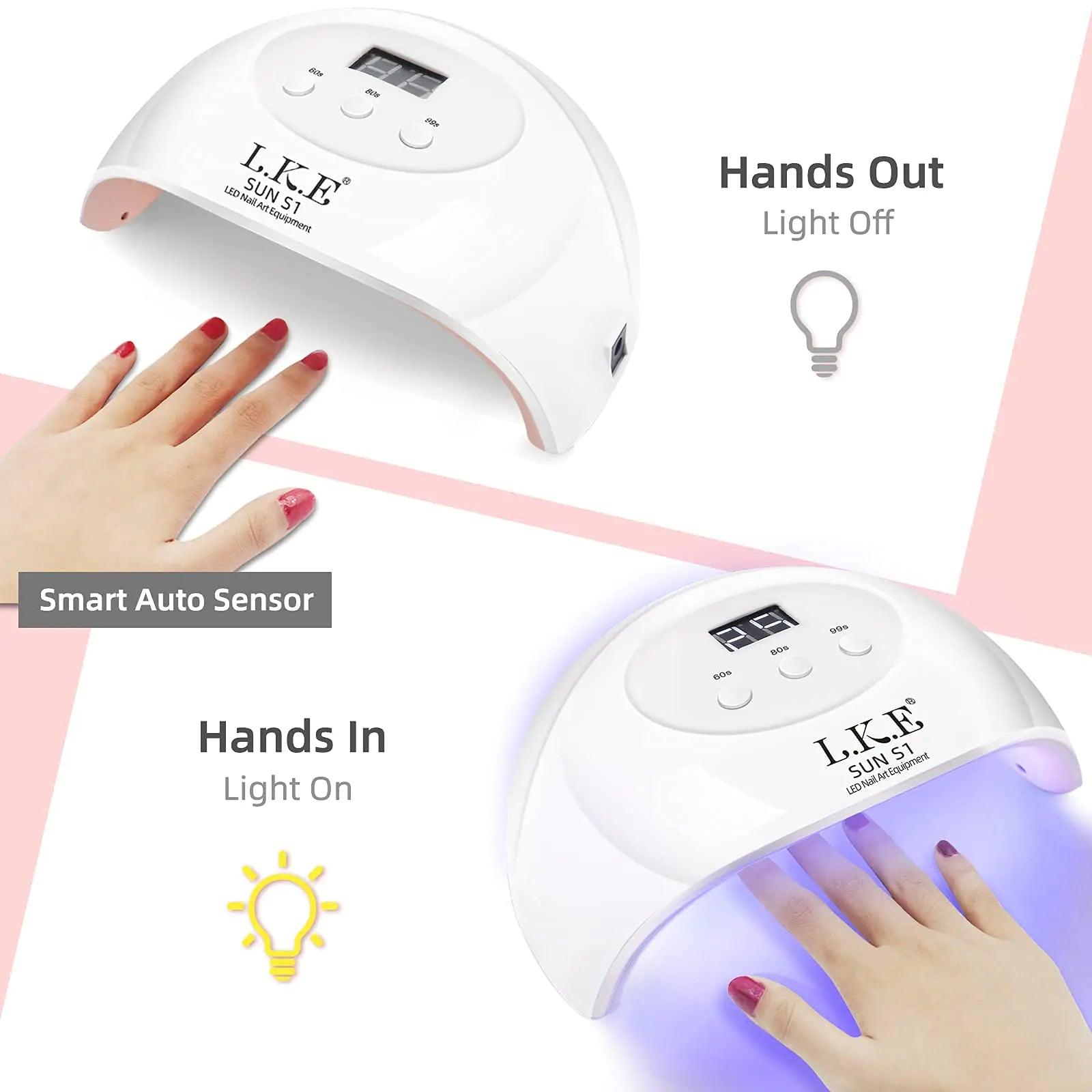 LKE UV LED Nail Lamp, Nail Dryer 72W Gel Nail Polish Curing Lamp UV Nail Lamp LED Nail Lamp for Gel Nail Polish Kit Nail Light Nail Art Accessories White (White) - Evallys.com # #