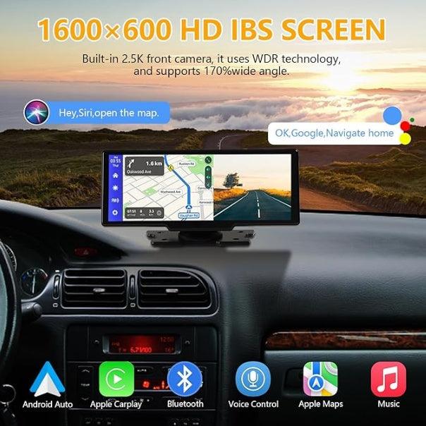 Portable Wireless Carplay With 2.5K Camera, 1080P Back Cam 9.3inches Ultra HD Android Auto Car Play Screen For Car DVR Loop Recording, Bluetooth GPS Navigation Touch Drive Screen With FM Radio System - Evallys.com # #