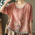 Art Retro Embroidery Top Colored Round Neck Pullover - Evallys.com # #