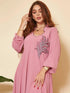 Women's Long Sleeve Chest Applique Middle East Loose Dress - Evallys.com # #