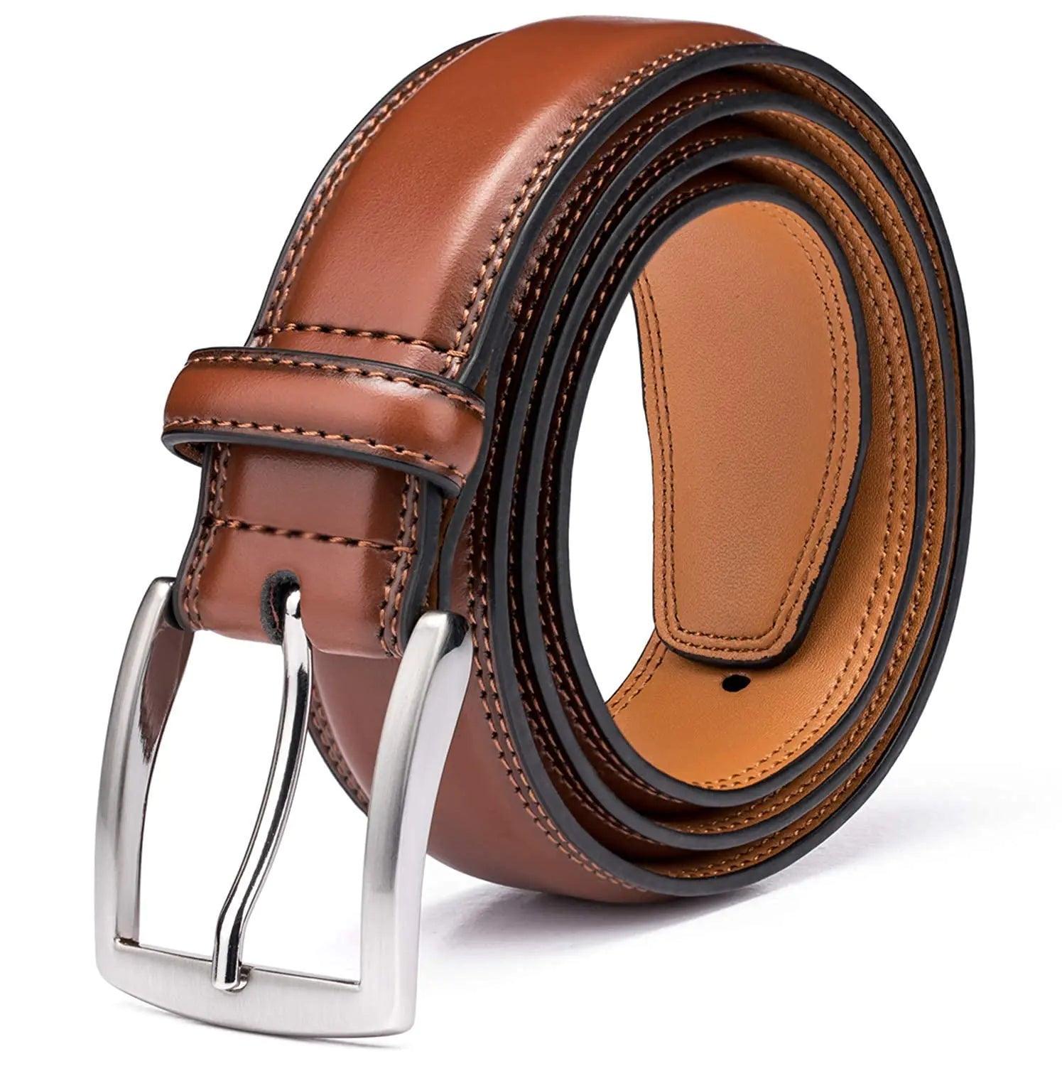 KM Legend Men's Leather Dress Belt-Classic & Fashion for Work Business and Casual 36 Essential Brown - Evallys.com # #