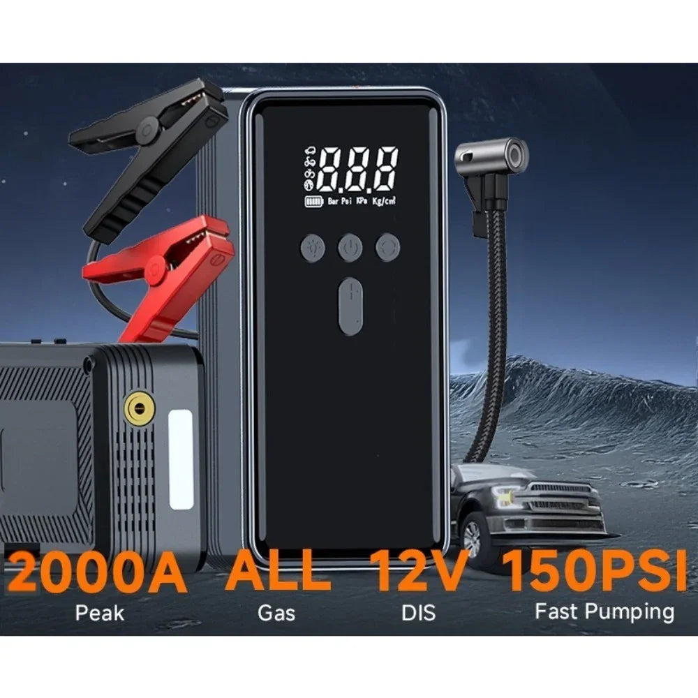 Car Battery Starter With Air Compressor 12V 2000A Car Battery Starter Digital Tire Inflator - Evallys.com