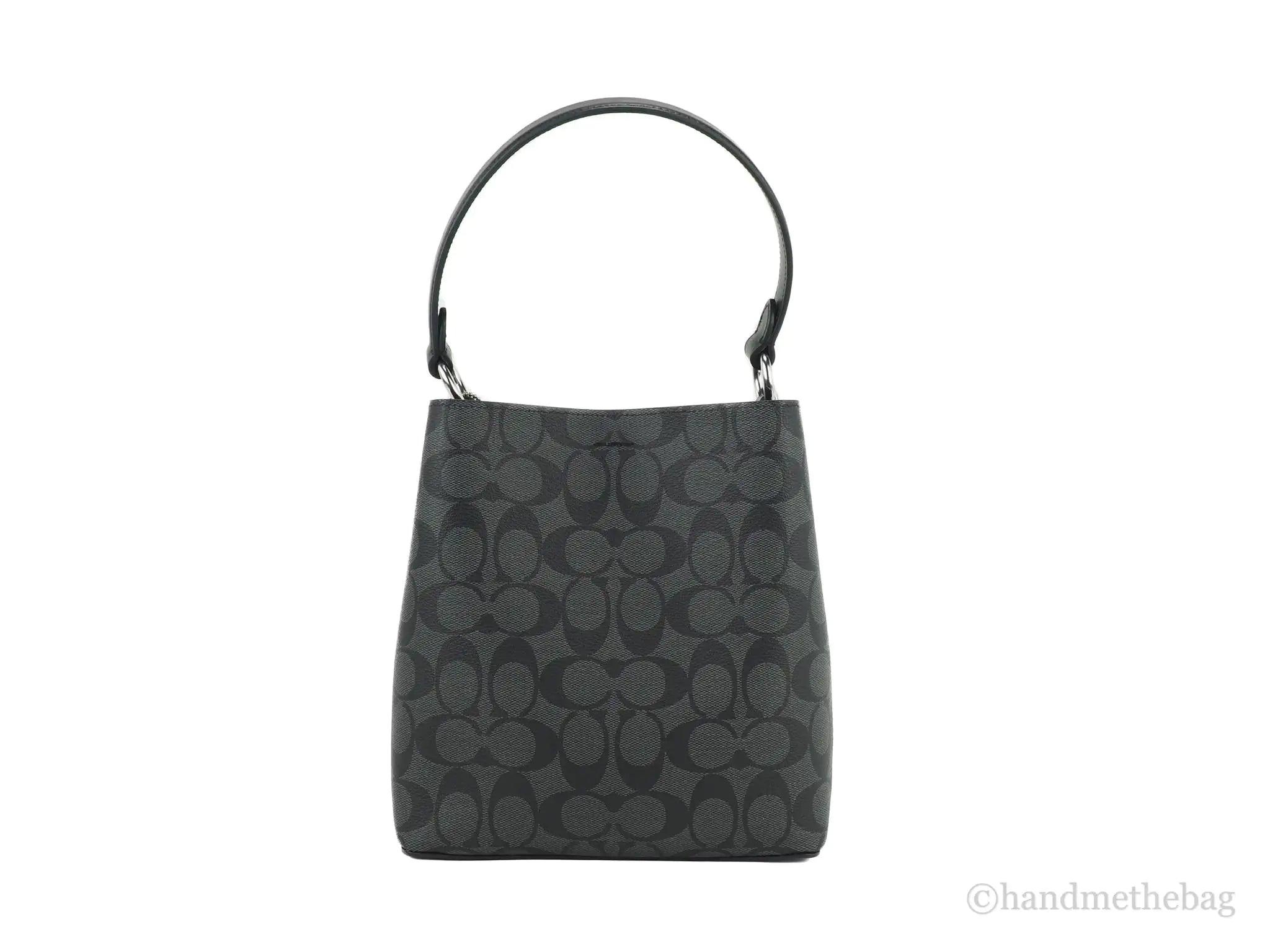 Coach Small Graphite/Black Signature Coated Canvas Convertible Town Bucket Handbag - Evallys.com # #