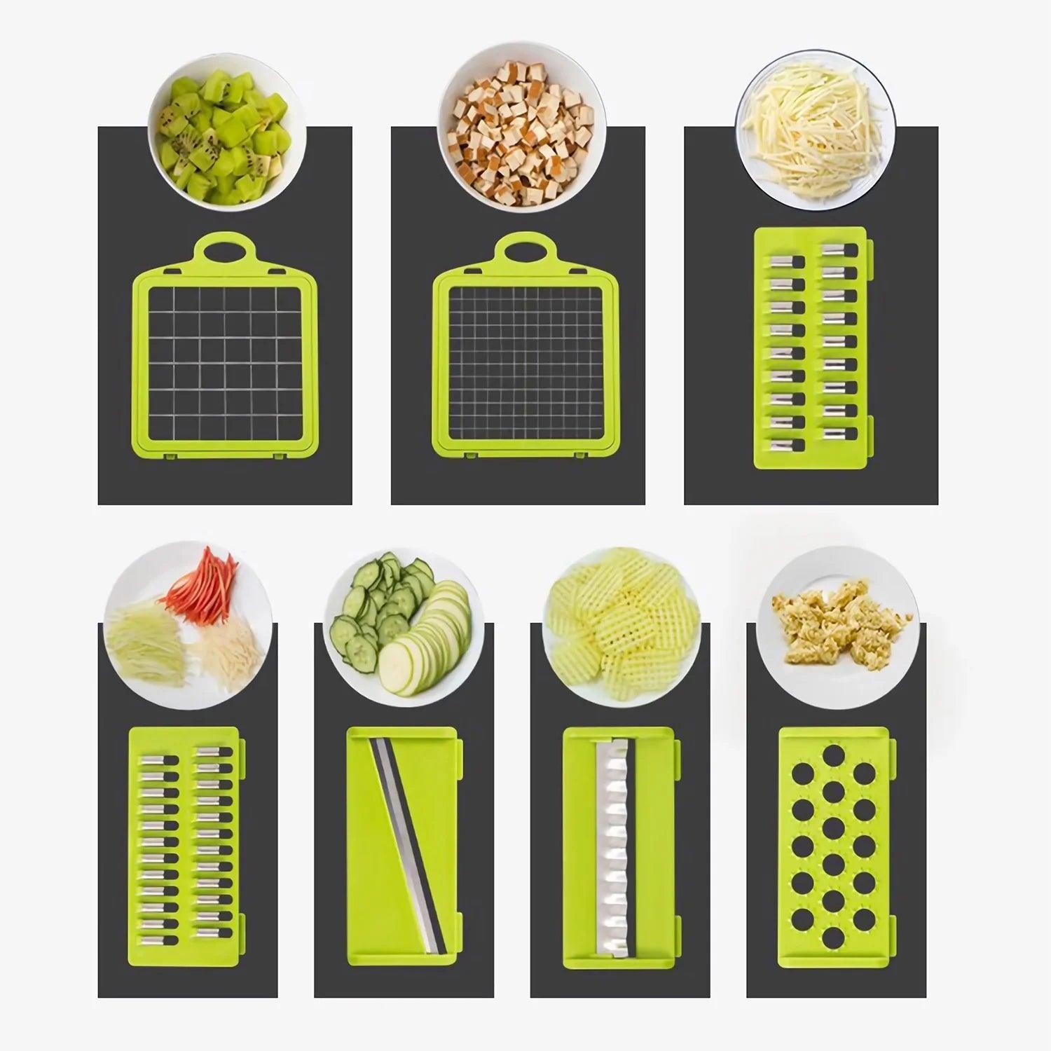 Donepart Vegetable Chopper 16 in 1 with Slicing Container 8 Blades Sink ABS and Stainless Steel Kitchen Accessories - Evallys.com # #