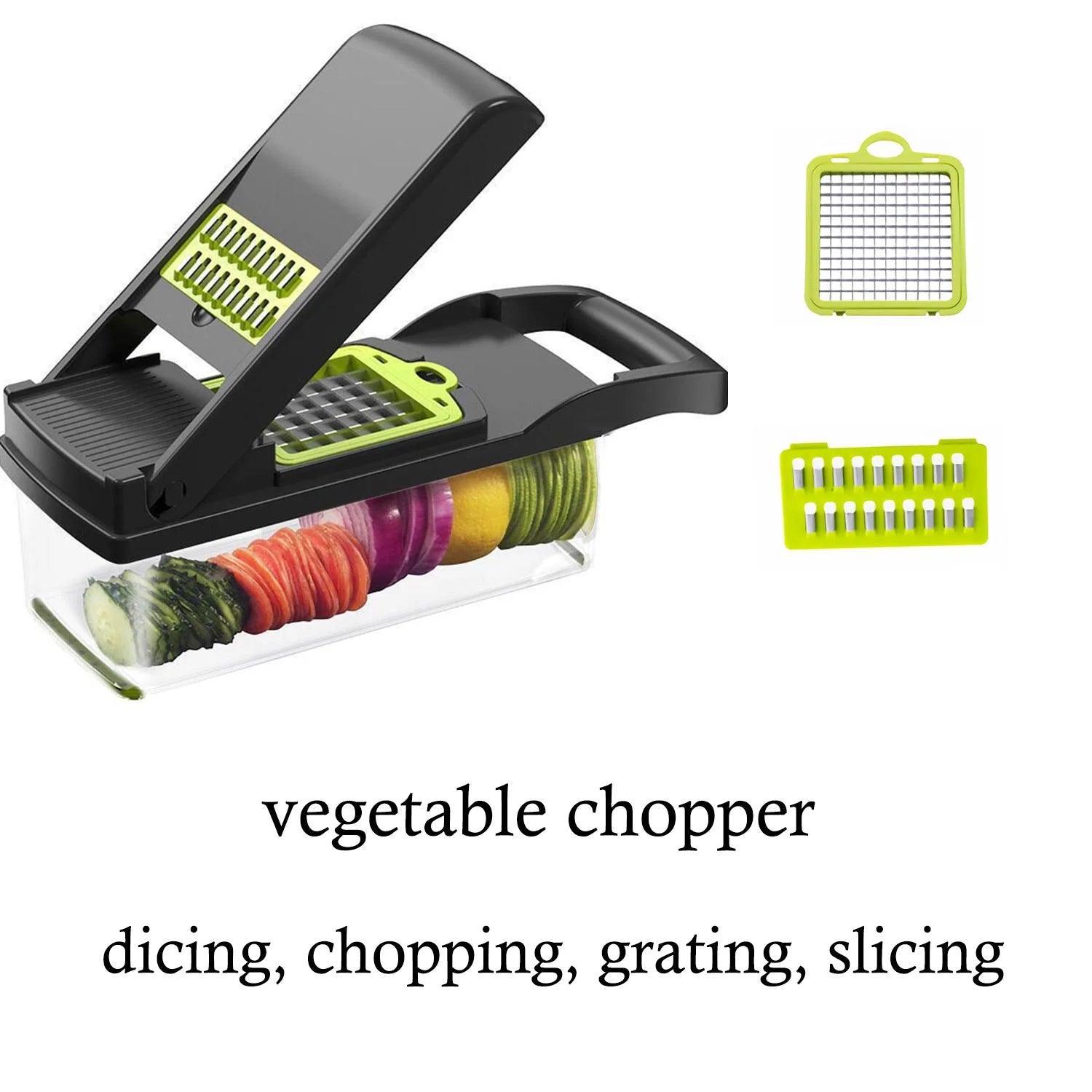 Donepart Vegetable Chopper 16 in 1 with Slicing Container 8 Blades Sink ABS and Stainless Steel Kitchen Accessories - Evallys.com # #