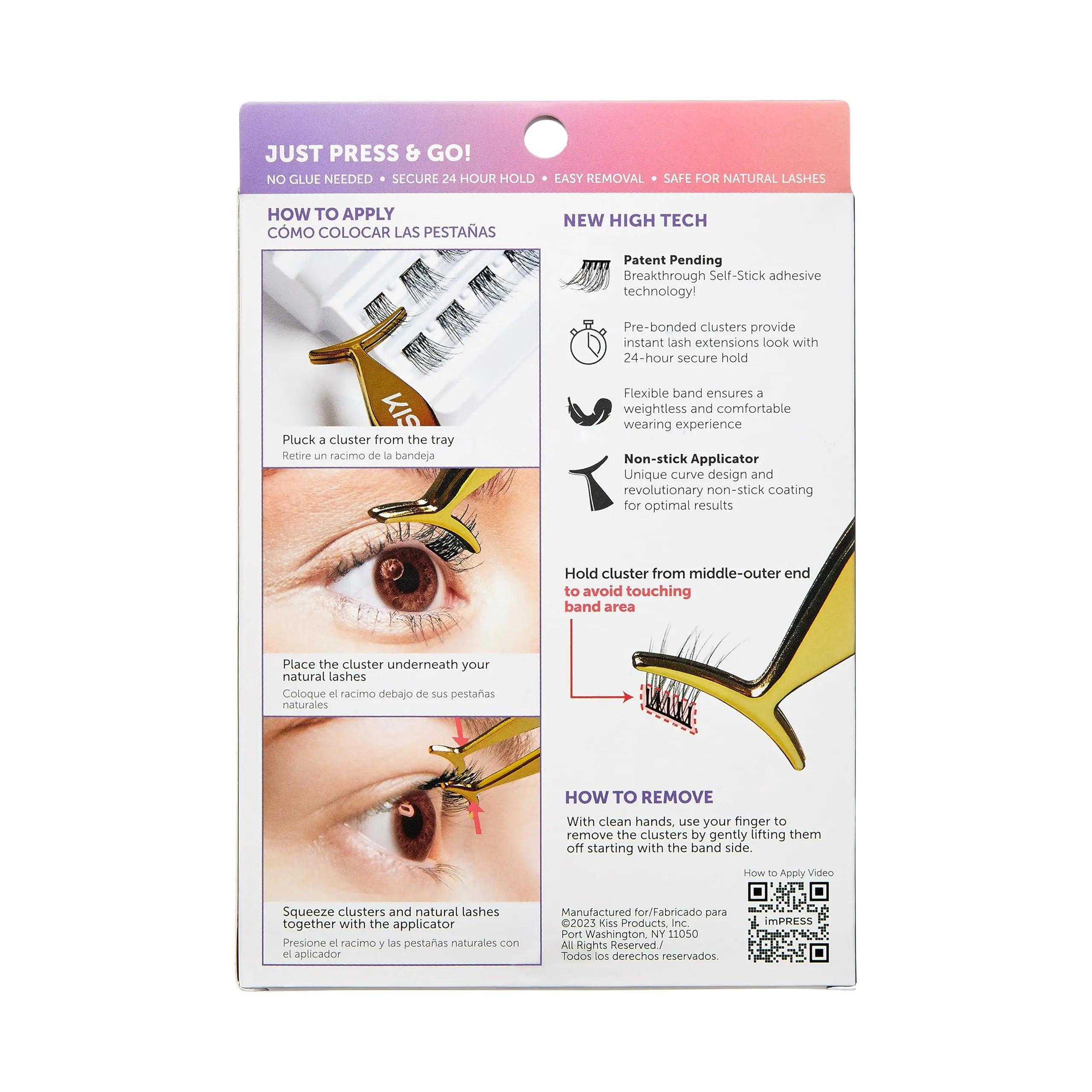 KISS imPRESS Falsies False Eyelashes, Lash Clusters, 'Natural', 12 mm, Includes 20 Clusters, 1 applicator, Contact Lens Friendly, Easy to Apply, Reusable Strip Lashes - Evallys.com # #