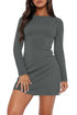 WIHOLL Women's Long Sleeve Boat Neck Mini Dress Slim Fit Party Club Bodycon Fall Dresses 2024 J - Deep Grey XX-Large - Evallys.com