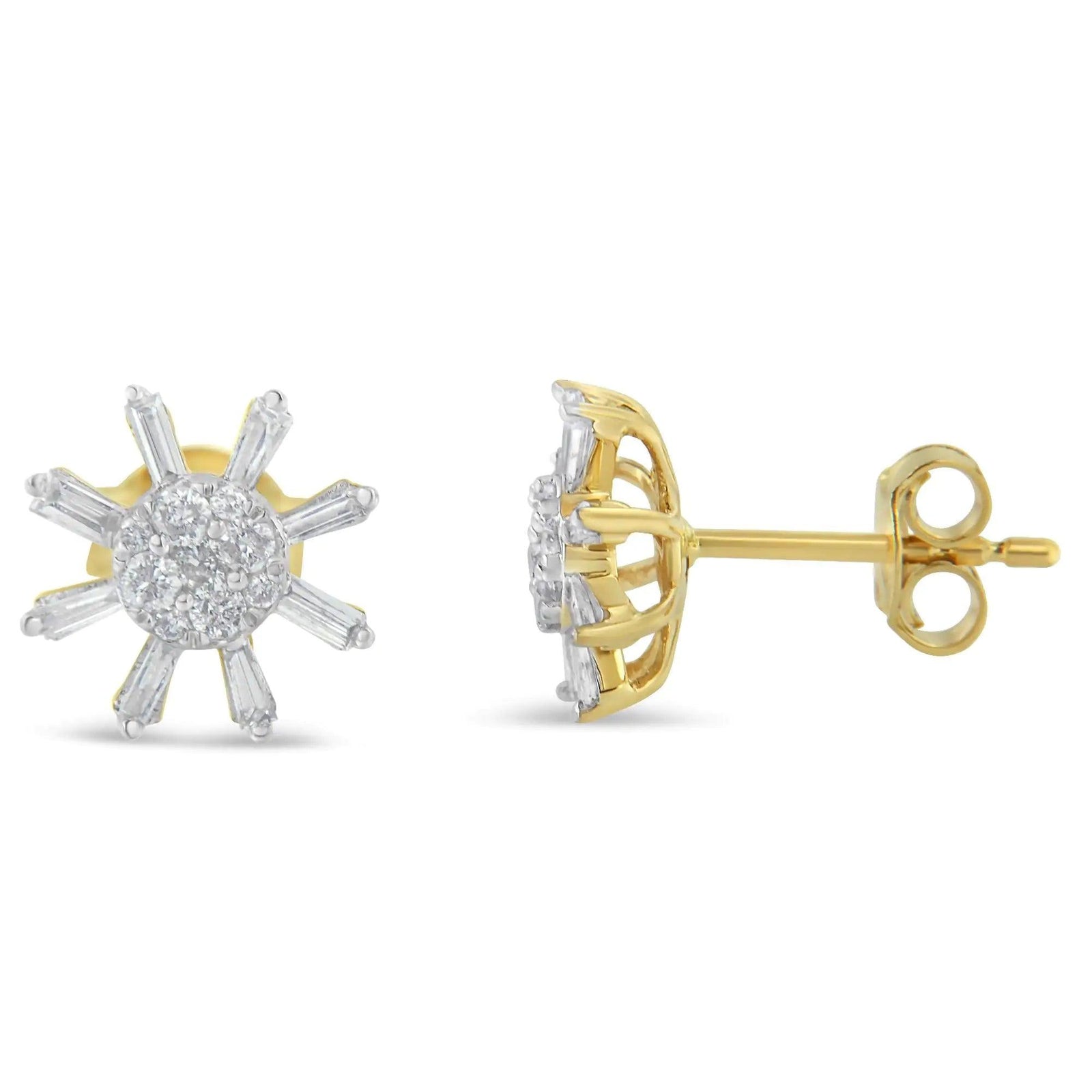 10k Yellow Gold Round and Baguette Diamond Stud Earring (0.50 cttw, H-I Color, I2-I3 Clarity) - Evallys.com # #