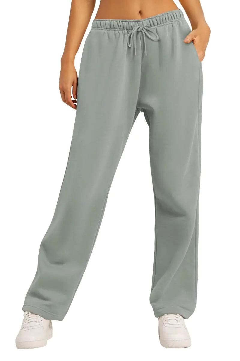 AUTOMET Women's Fleece Lined Sweatpants Baggy Wide Straight Leg Pants Greyblue Medium - Evallys.com # #