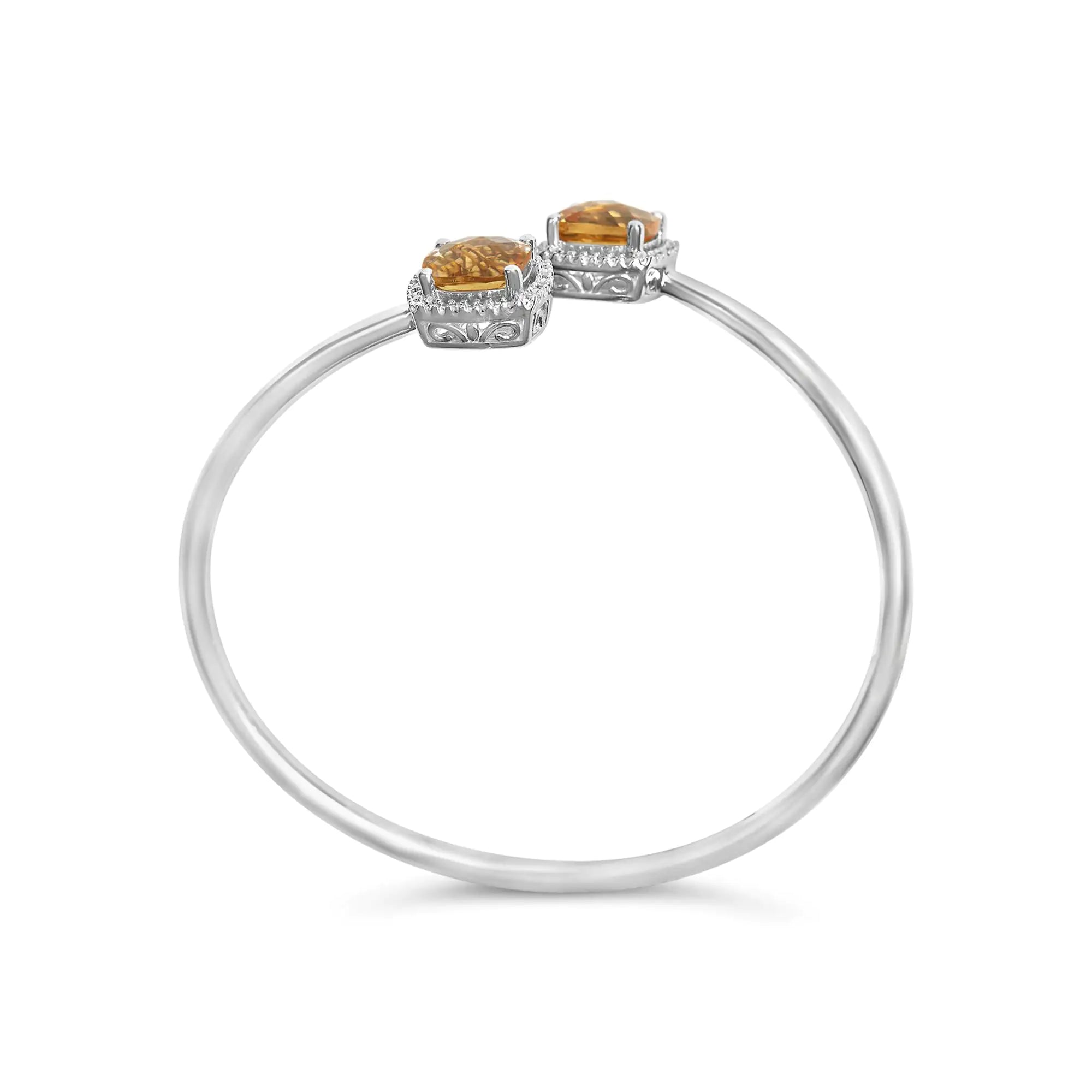 .925 Sterling Silver 8mm Cushion Cut Yellow Citrine Gemstone and Diamond Accent Split Bypass Bangle Bracelet (H-I Color, SI1-SI2 Clarity)  - Fits up to 7.75" Inches - Evallys.com # #