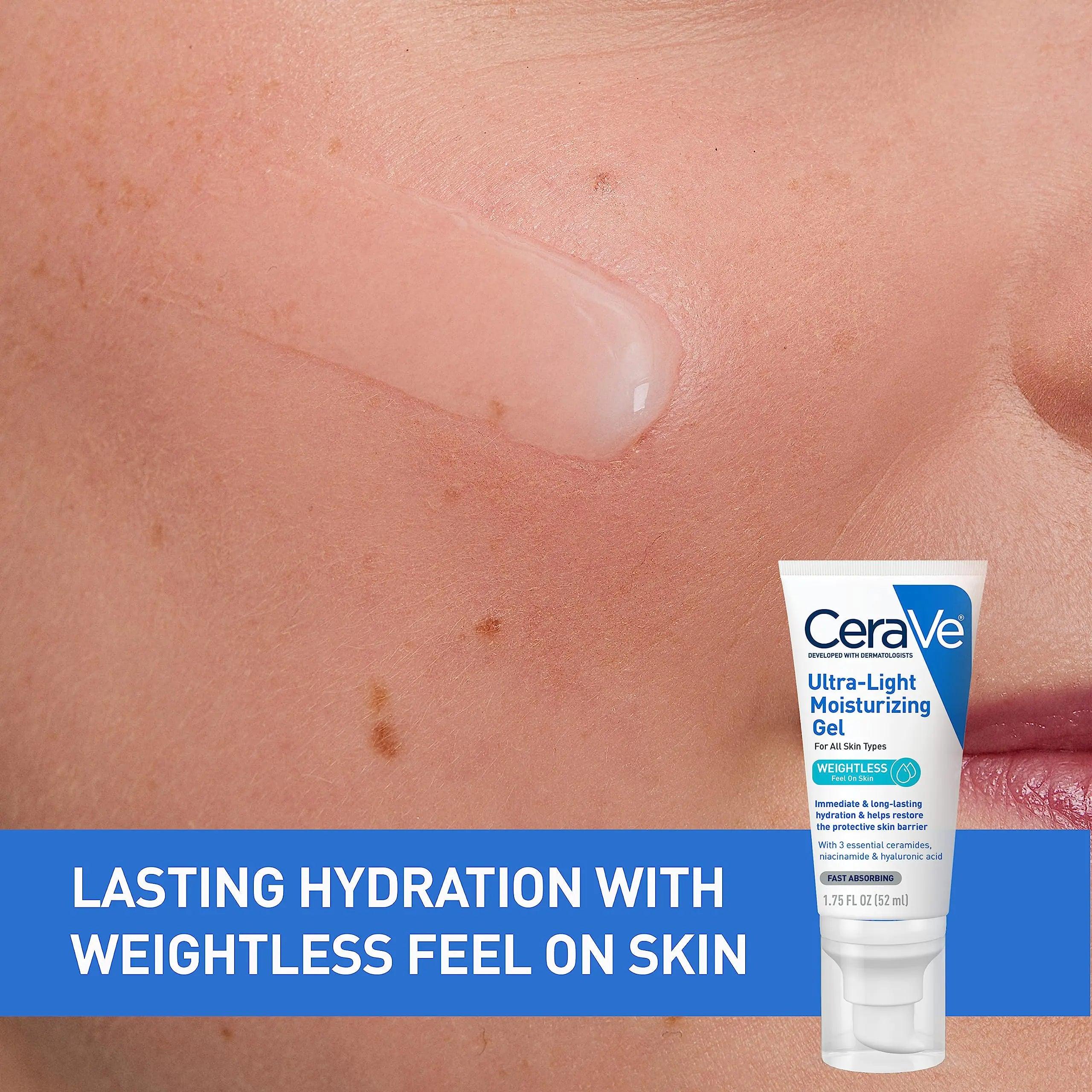 CeraVe Ultra-Light Moisturizing Gel | Hydrating Gel Face Moisturizer with Ceramides, Niacinamide, Hyaluronic Acid | Fragrance Free | Oil-Free | Weightless Mattifying Moisturizer | 1.75 FL Oz - Evallys.com # #