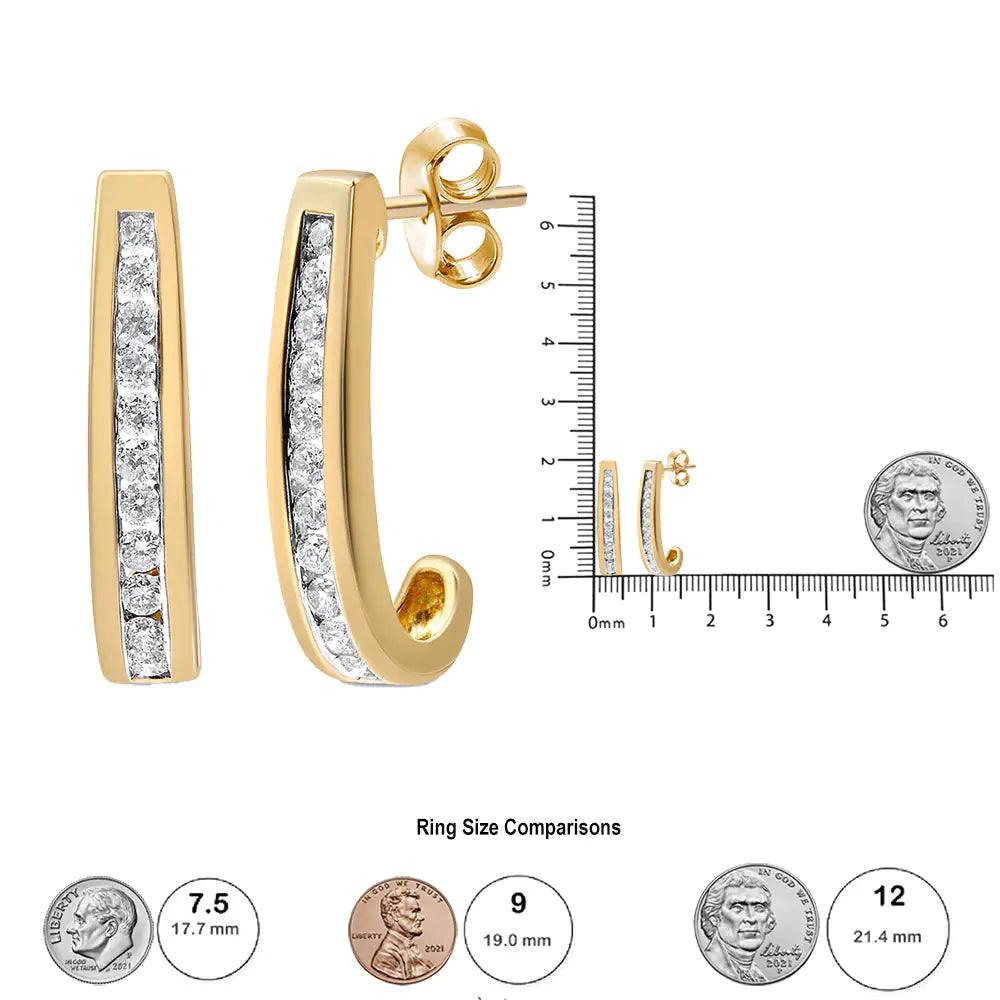 10K Yellow Gold 1/2 Cttw Channel Set Lab Grown Round Diamond J-Hoop Earrings (G-H Color, I1-I2 Clarity) - Evallys.com # #