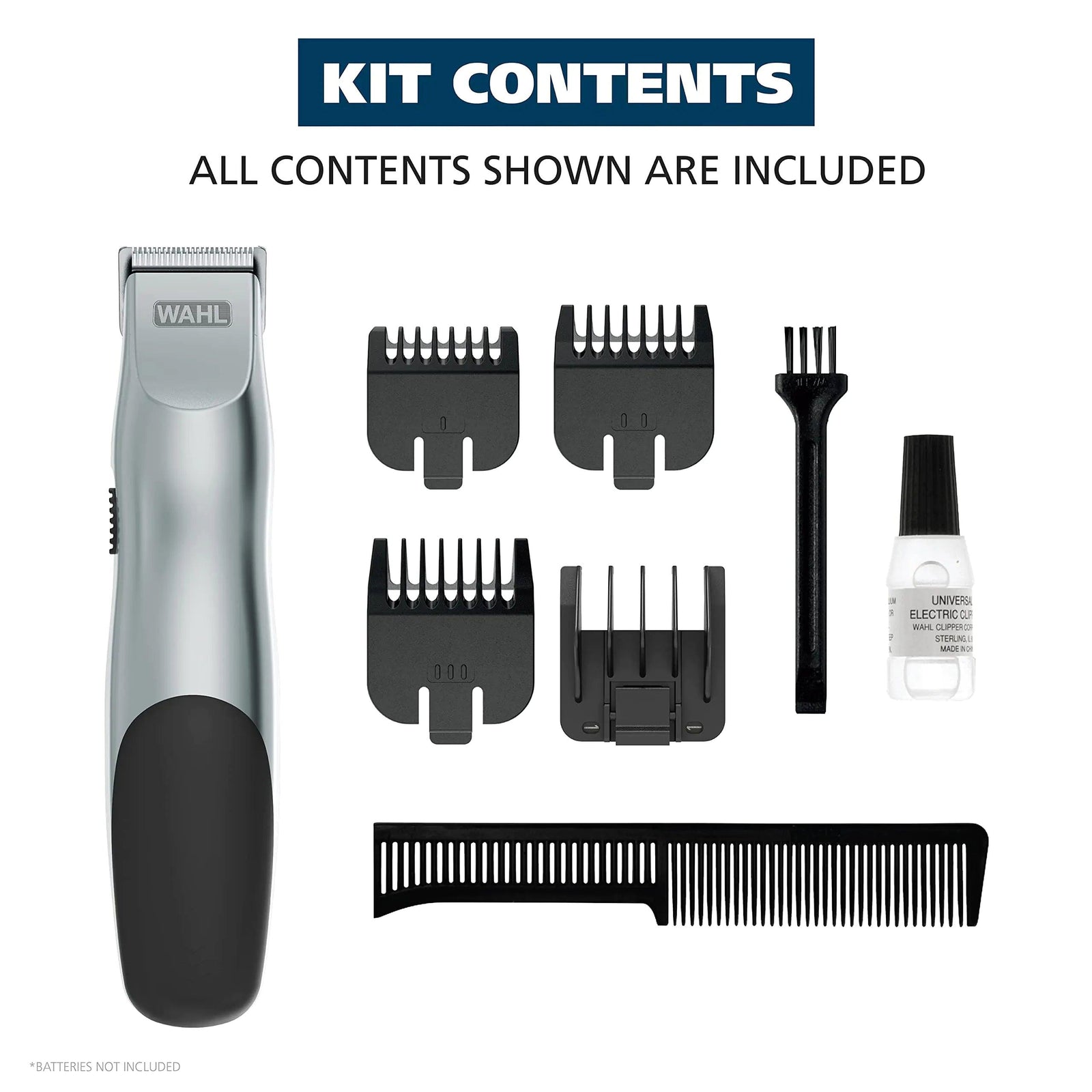 Wahl Groomsman Battery Operated Facial Hair Trimmer for Beard & Mustache Trimming Including Light Detailing and Body Grooming – Model 9906-717V Silver - Evallys.com