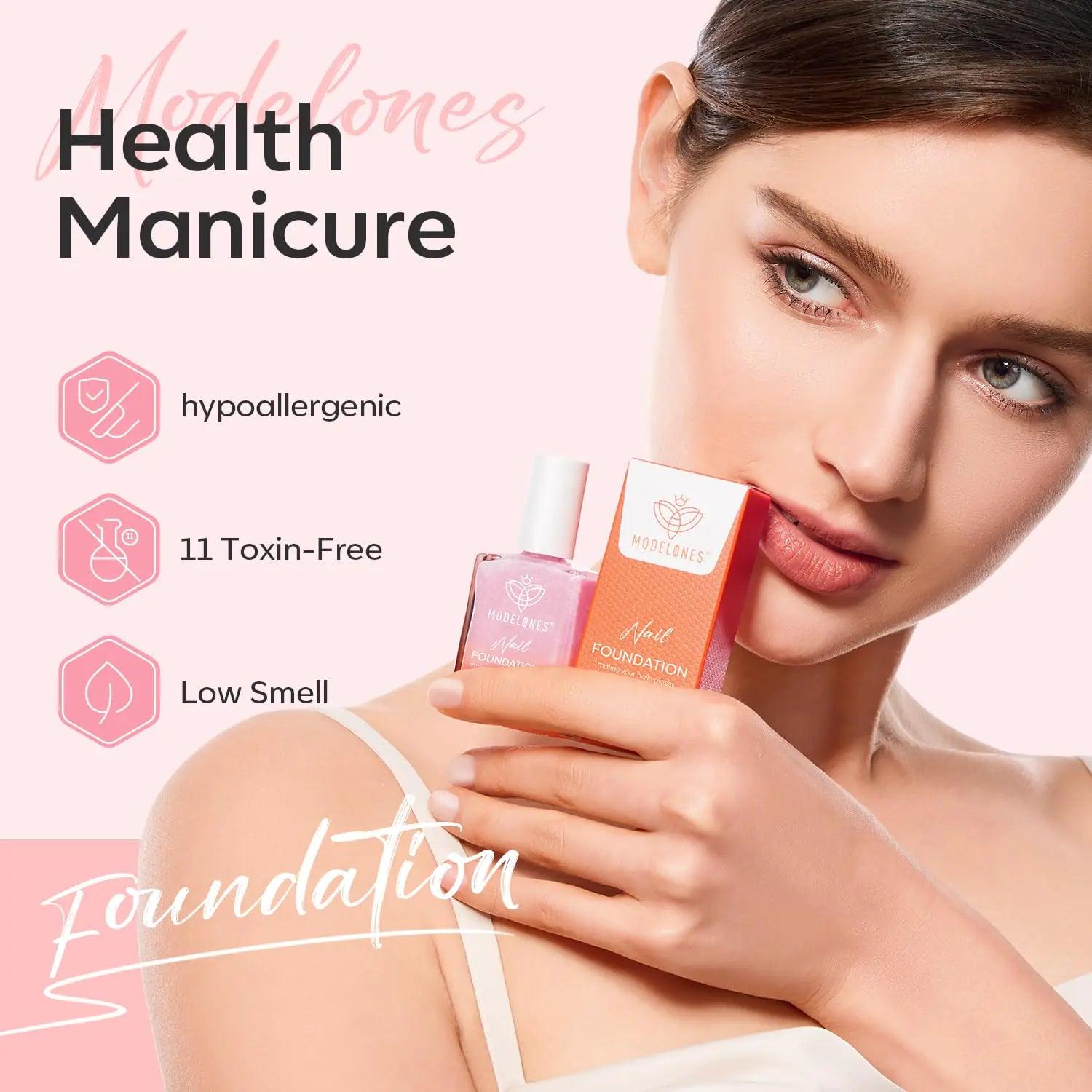 modelones Nail Strengthener, Sparkle Pink Nail Natural Concealer Foundation Polish Air Dry Nail Growth Polish for Damaged Nails Imperfection Masking Gifts for Women 15ml - Evallys.com # #