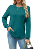 WIHOLL Womens Tunic Tops Loose Fit Long Sleeve Pleated Shirts Crewneck Tops Storm Blue Medium - Evallys.com # #