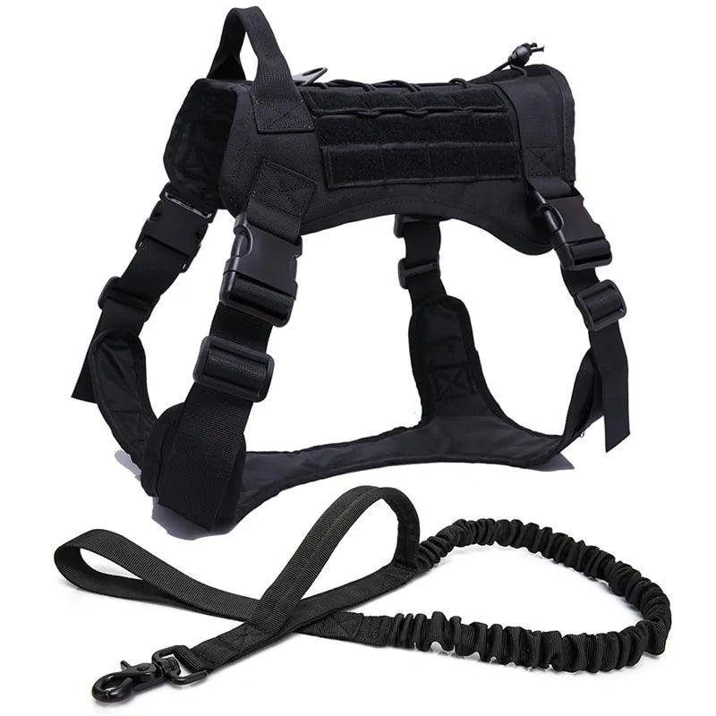 Nylon Tactical Dog Harness with Handle & Bungee Leash for Large Dogs - Evallys.com # #