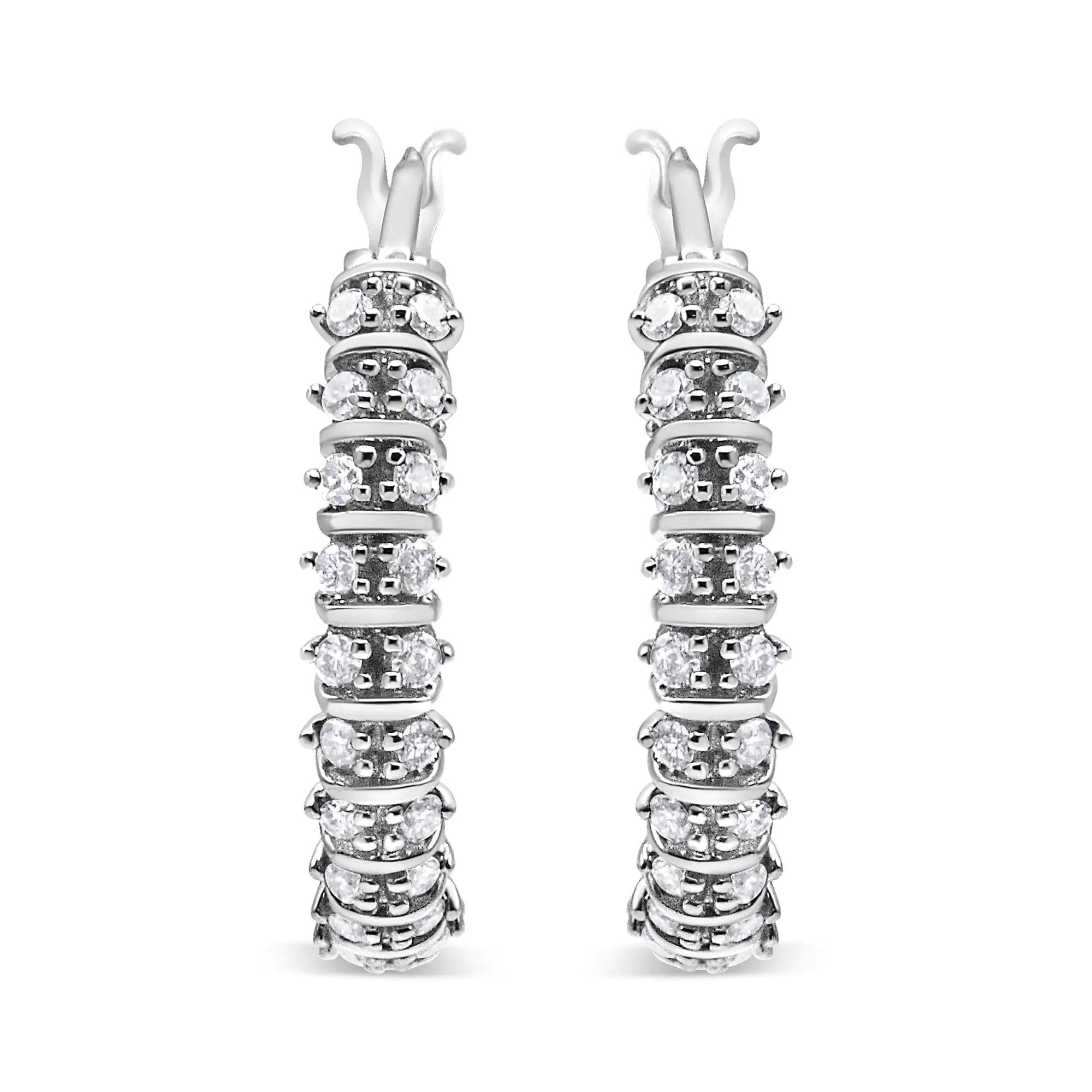 10K White Gold 1/2 Cttw Lab Grown Round Diamond 2 Row Semi Eternity Hoop Earrings (G-H Color, SI1-SI2 Clarity) - Evallys.com # #