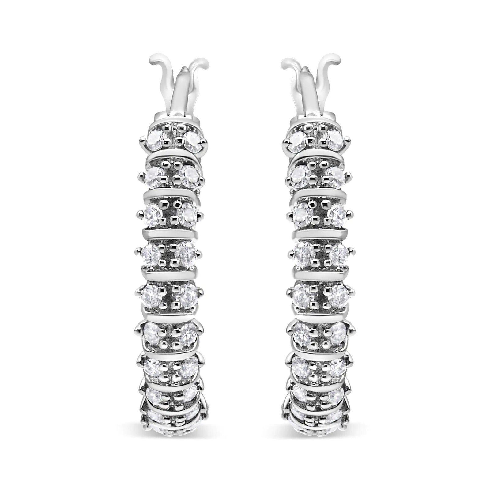 10K White Gold 1/2 Cttw Lab Grown Round Diamond 2 Row Semi Eternity Hoop Earrings (G-H Color, SI1-SI2 Clarity) - Evallys.com # #