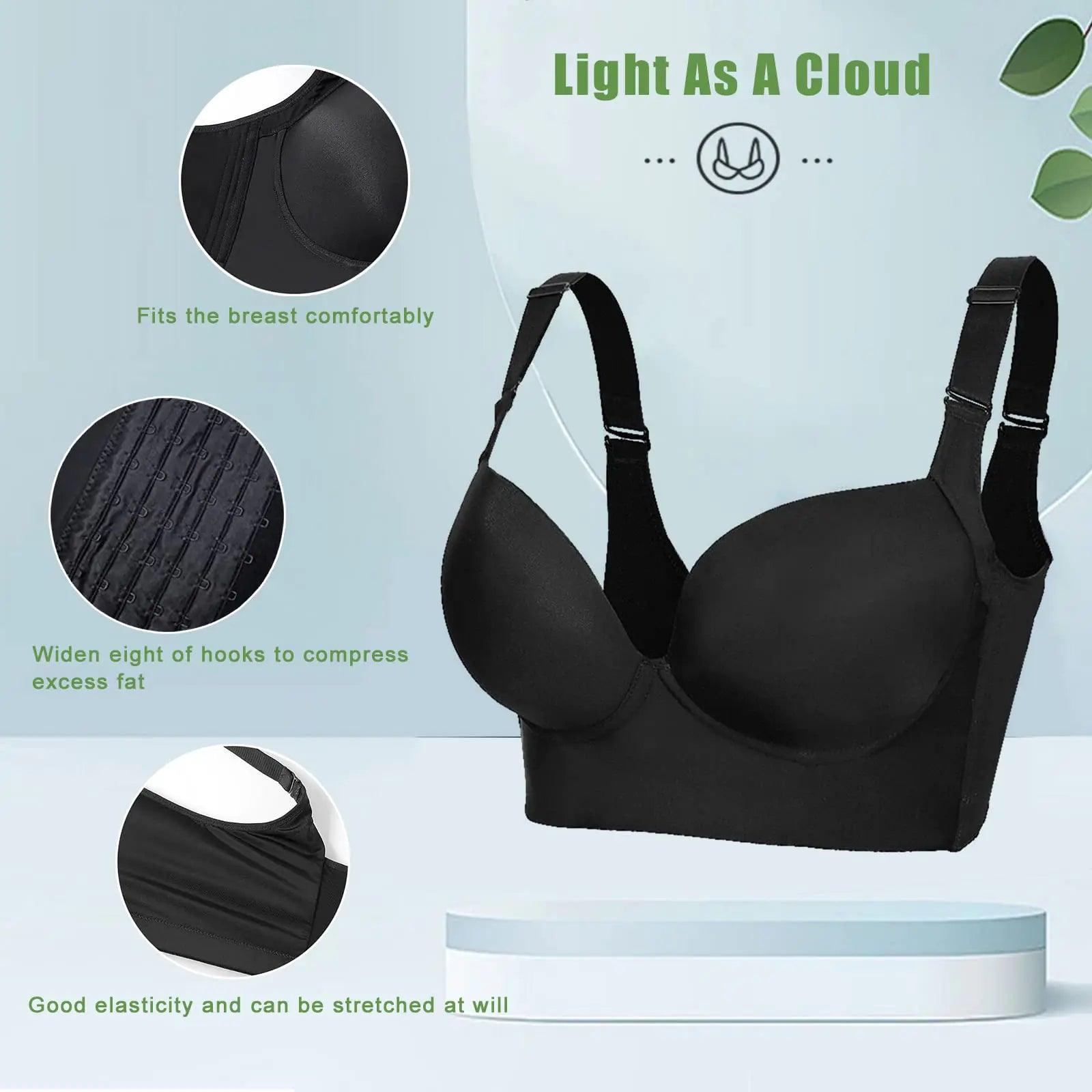 Women's Push Up Bra,Full-Coverage Underwire Bra,Hide Back Fat Deep Cup Bra,Smoothing T-Shirt Bra,Sculpting Uplift Bra (44) A Black - Evallys.com # #