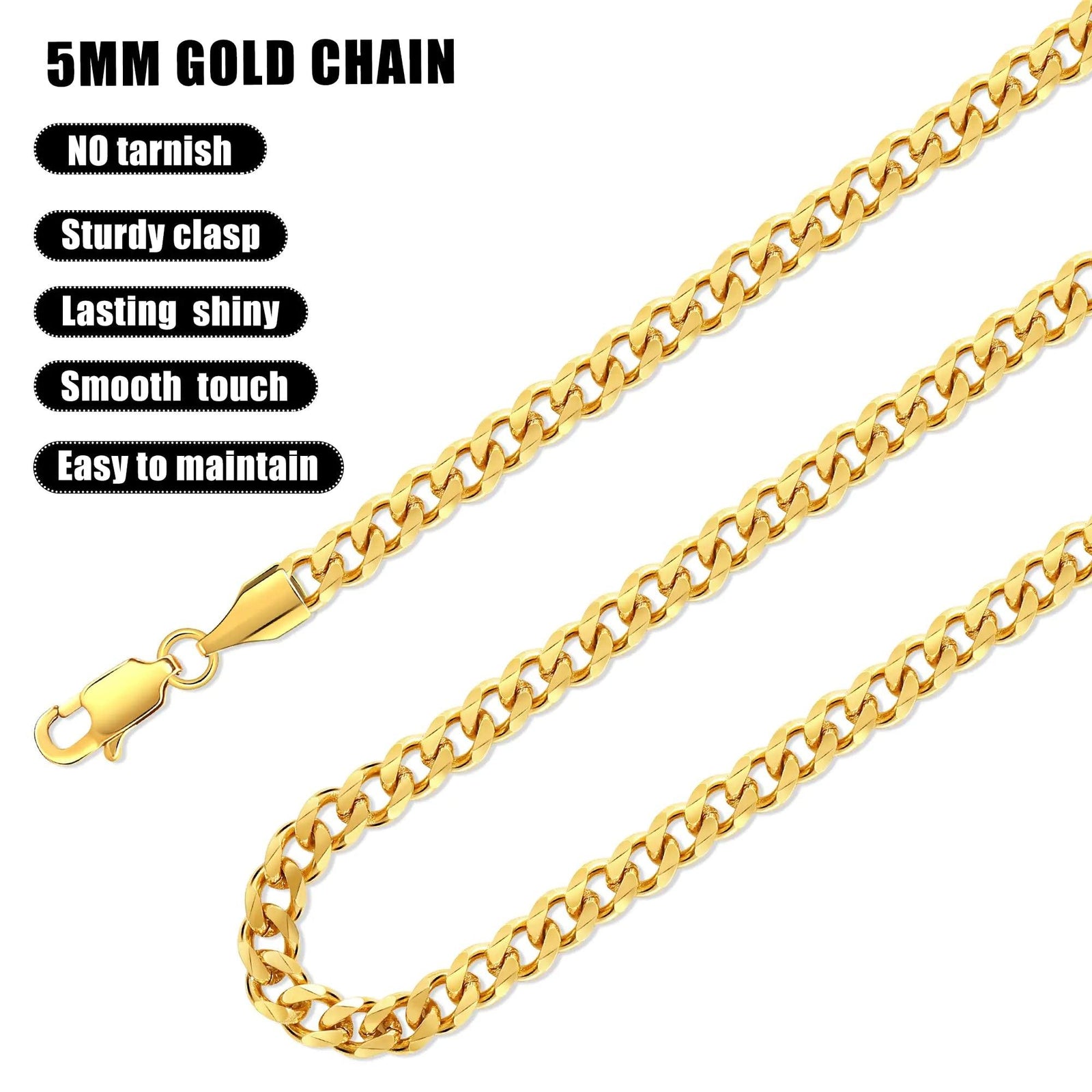 Fiusem 3.5mm Silver Tone/Black/14K Gold Plated Chains for Men, Mens Necklace Chains Stainless Steel Cuban Link Chain Necklace for Men, Mens Chain 16, 18, 20, 22, 24, 26, 28 Inch 28 inches 5mm gold - Evallys.com # #