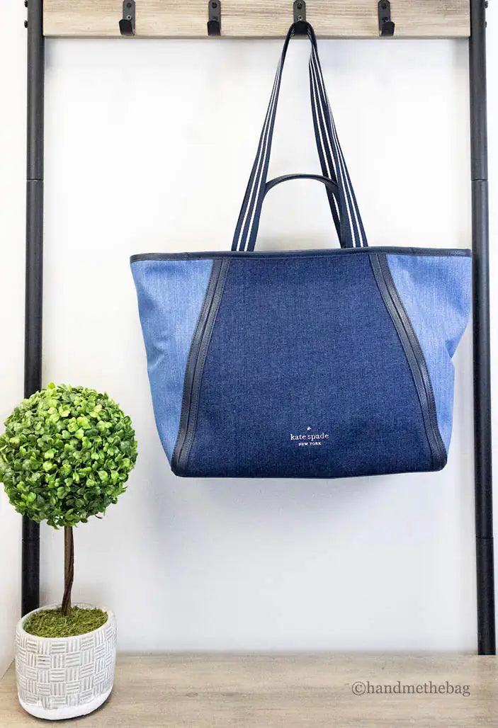 Kate Spade Rosie Large Blue Colorblock Denim Slouchy Tote - Evallys.com # #