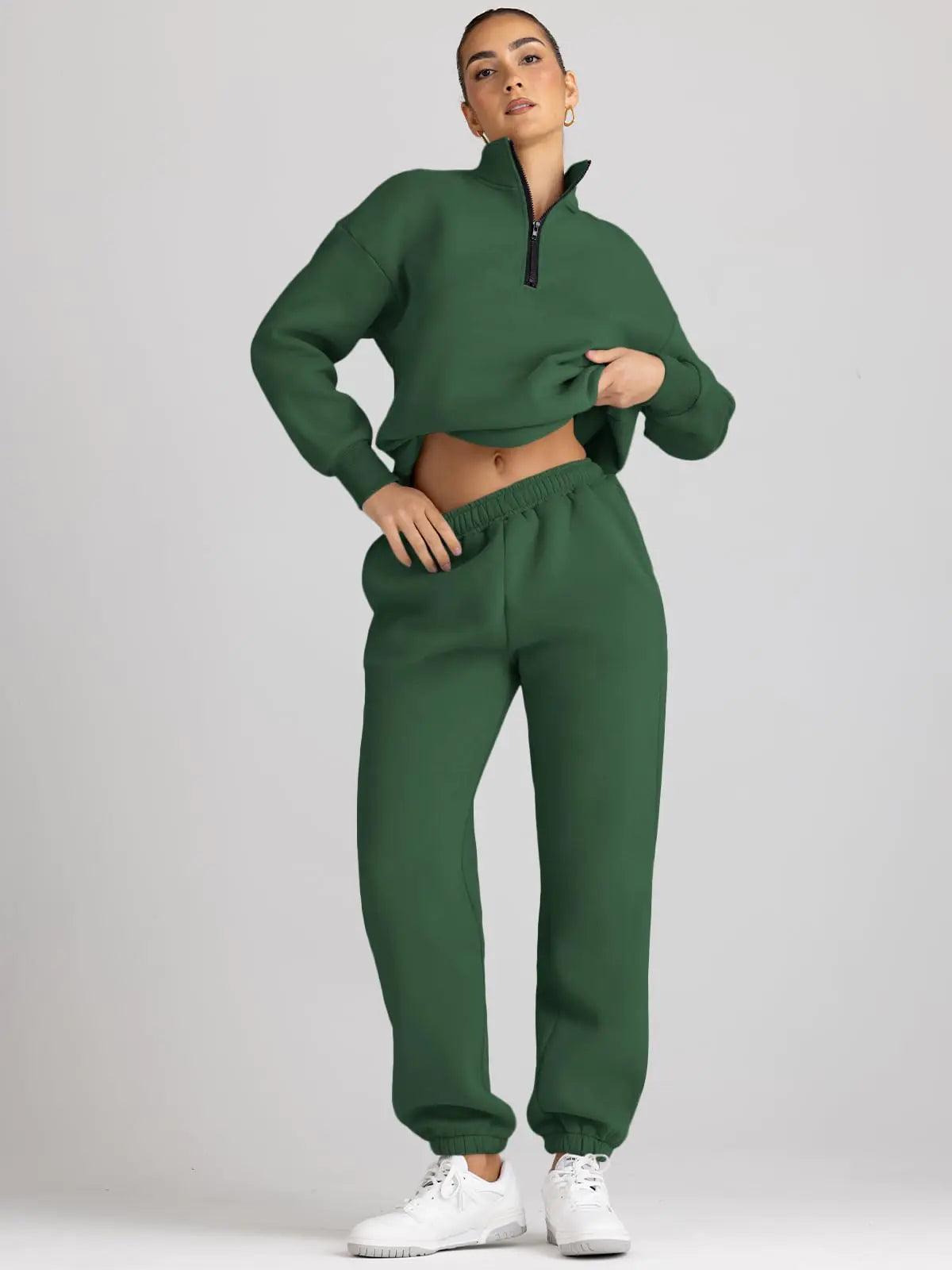 AUTOMET Womens 2 Piece Outfits Long Sleeve Sweatsuits Sets Half Zip Sweatshirts with Joggers Sweatpants Xmasgreen Large - Evallys.com # #