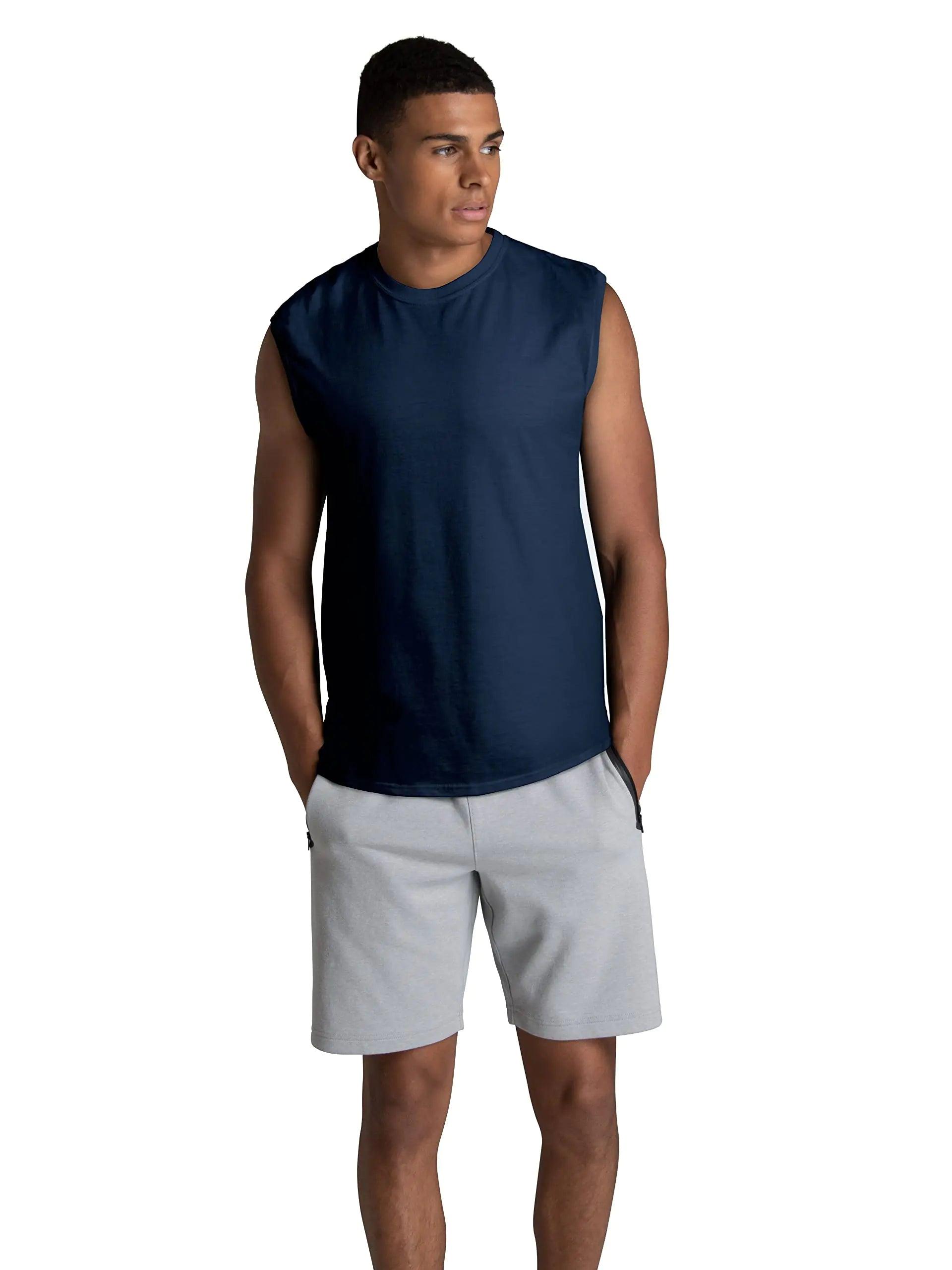 Fruit of the Loom Men's Eversoft Cotton Sleeveless T Shirts, Breathable & Moisture Wicking with Odor Control, Sizes S-4x Muscle Medium Muscle - 2 Pack - Navy - Evallys.com # #