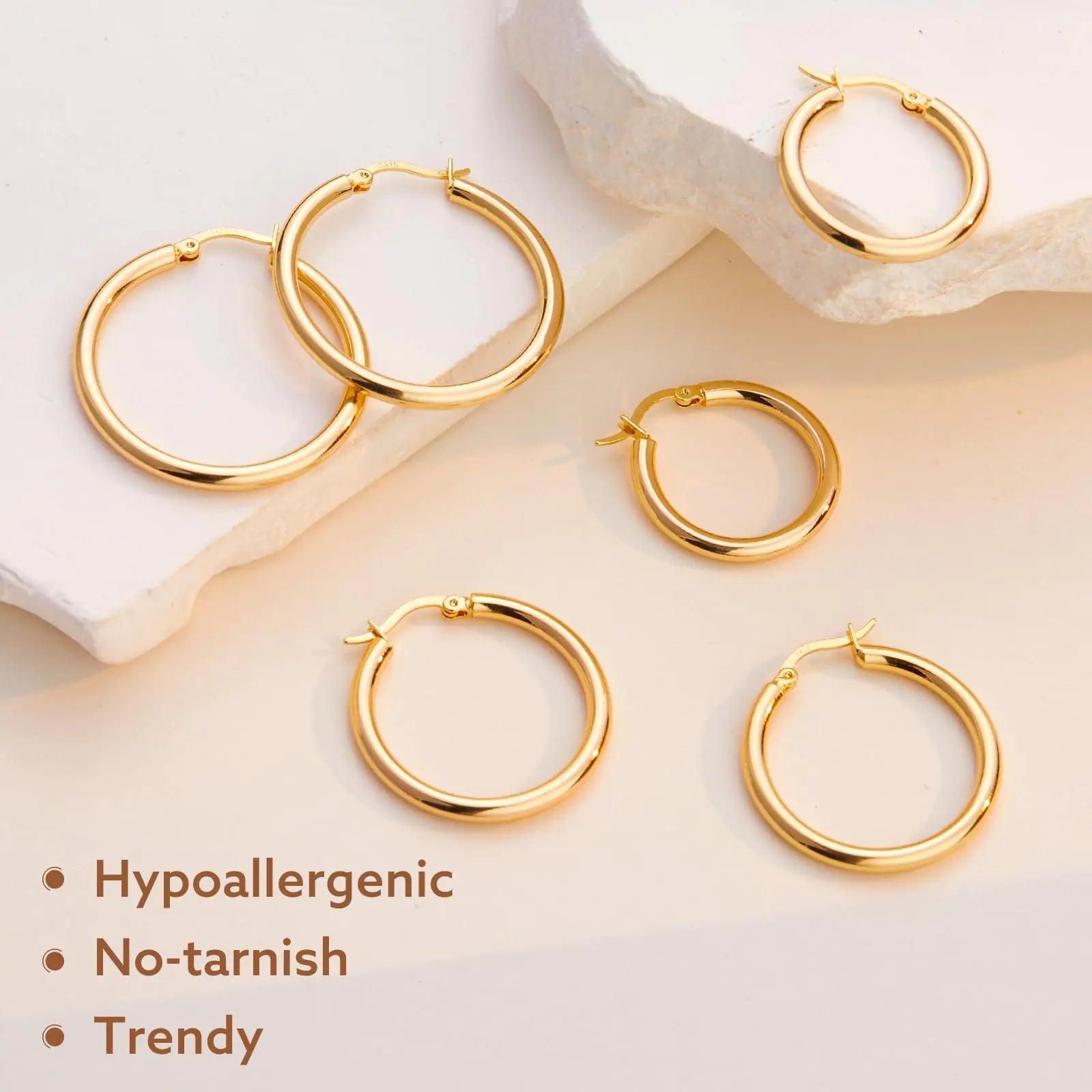 Gold Hoop Earrings Set for Women, 14K Small Huggie Earrings for Multiple Piercing Hypoallergenic Trendy Jewelry, Dainty Ball Cartilage Earrings for Women's Gifts 3mm Gold 26.5/31.5/37.5 - Evallys.com # #