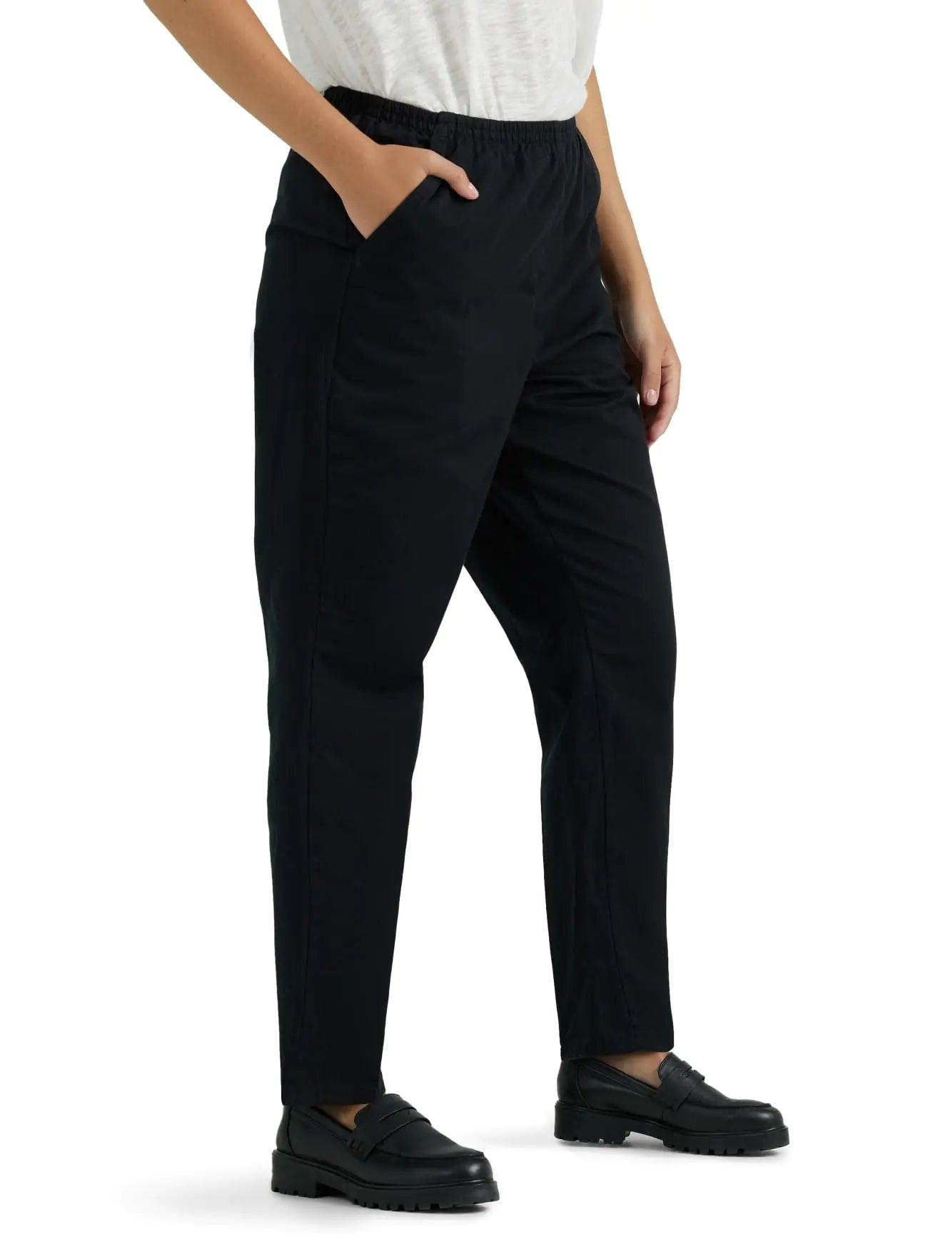 Chic Classic Collection Womens Cotton Pull-On Pant With Elastic Waist 16 Black Twill - Evallys.com # #