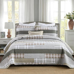 Y-PLWOMEN Quilt 100% Cotton King Size Quilt Set, Brown Khaki Black White Patchwork Plaid Bedspread, Lightweight Reversible Soft Summer Quilt Bedding Set, 3-Pieces - Evallys.com # #