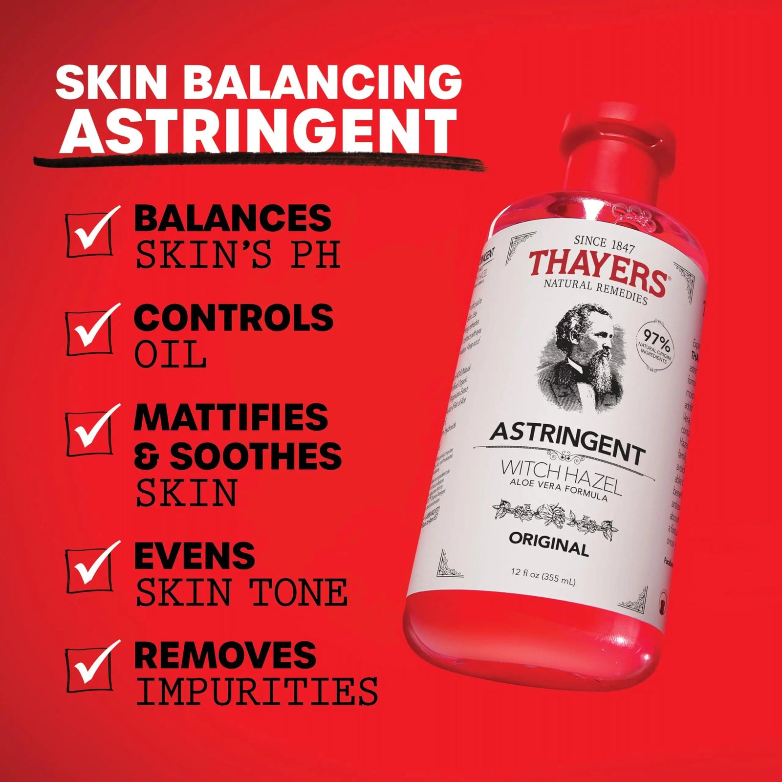 THAYERS Original Witch Hazel Astringent with Aloe Vera, 12 Oz (Pack of 2) 12 Fl Oz (Pack of 2) - Evallys.com