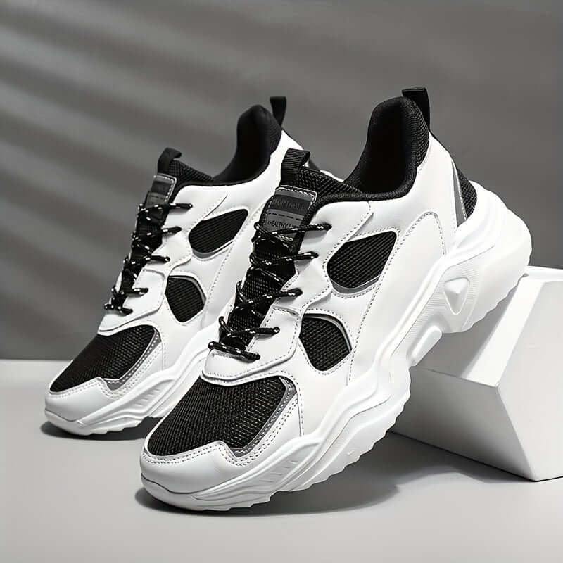 Breathable Sneakers] Chunky Breathable Mesh Sneakers | Men's White & Teal Casual Sneakers with EVA Sole,Design for All Season