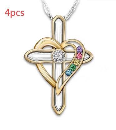 Cross Love Colorful Imitatio Gemstone Pendant Alloy Clavicle Chain - Evallys.com # #